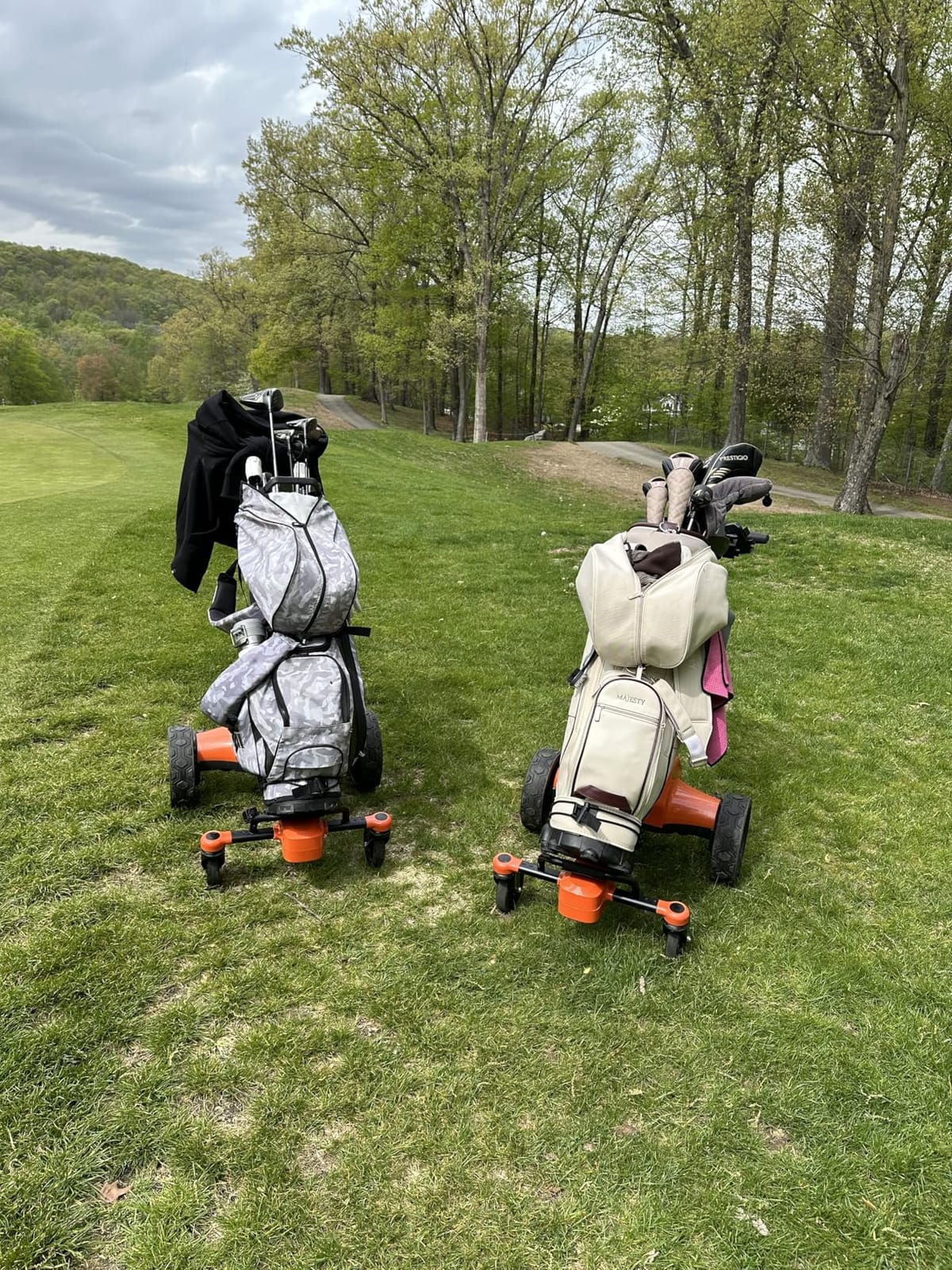 tianhong G5 Electric Golf Cart, Electric Golf Push Cart Auto-Follow You, 45 Hole Battery, All-Terrain Anti-Tipping, with Remote (APP/Manual Control), Foldable, Black+Orange customer photo 2