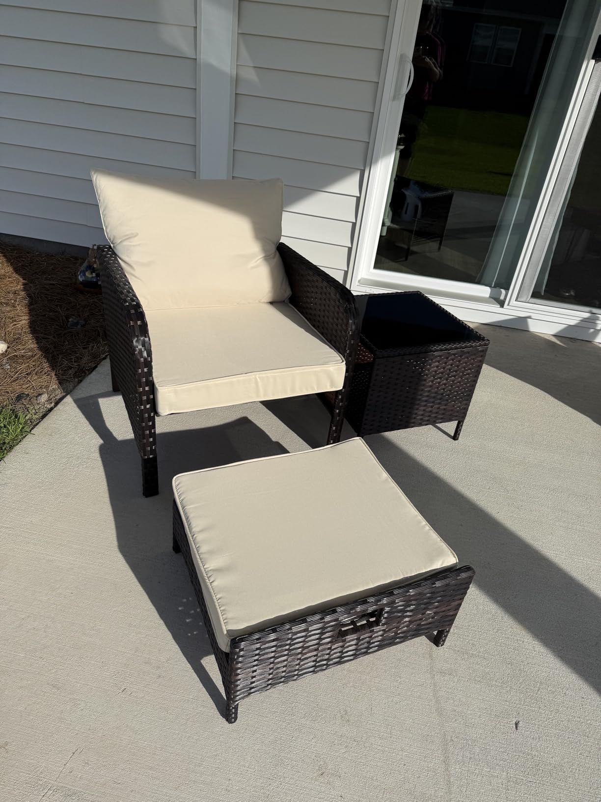 LEVELEVE Balcony Furniture 5 Piece Patio Conversation Set, PE Wicker Rattan Outdoor Lounge Chairs with Soft Cushions 2 Ottoman&Glass Table for Porch, Lawn-Brown Wicker customer photo 1