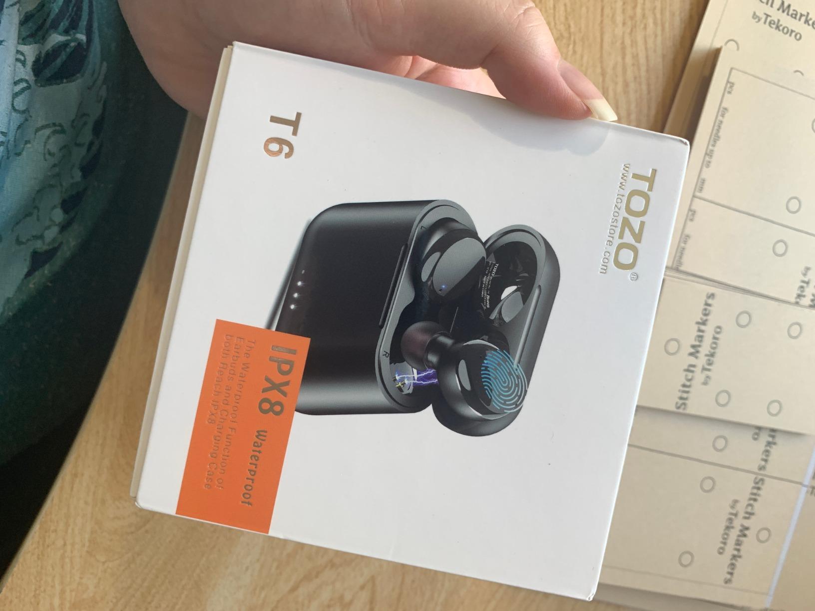 TOZO T6 Wireless Earbuds Bluetooth 5.3 Stereo Sound in Ear Headphones | OrigX Stereo Deep Bass, 50H Playtime, Lighter Ear buds, IPX8 Waterproof, Wireless Charging Case, 32 EQs via APP Dark Black customer photo 1