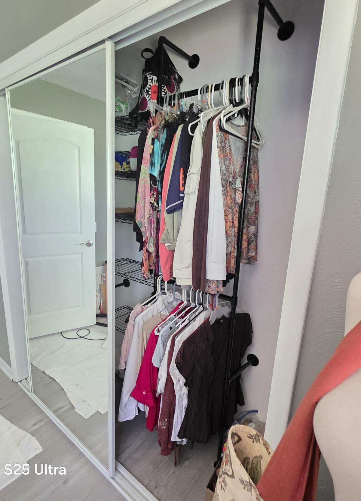 ONBRILL L2 Wall Mounted Closet System, Industrial Pipe Clothing Rack, Black | Metal Clothes Rack with 2 Telescopic Rods & 6 Shelves, Heavy Duty Closet Organizers for Wardrobe, Reach-in & Walk-in Closets customer photo 2