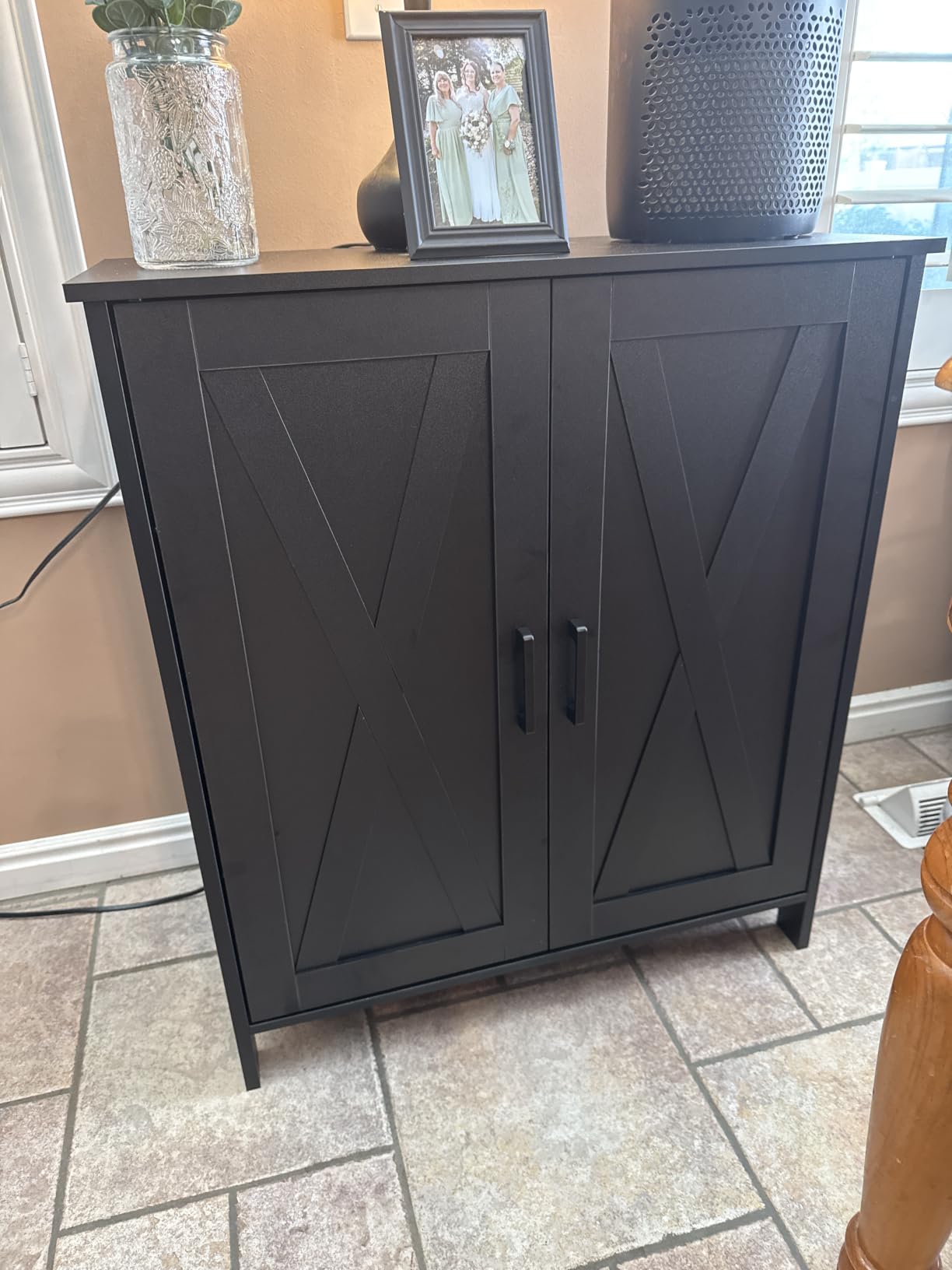 Homleke Farmhouse Shoe Cabinet with 2 Barn Doors & Wood Legs | Tall 4-Tier Shoe Storage Cabinet, 3 Adjustable Shelves, Shoe Rack Organizer, for Entryway, Hallway, Closet, Black customer photo 2