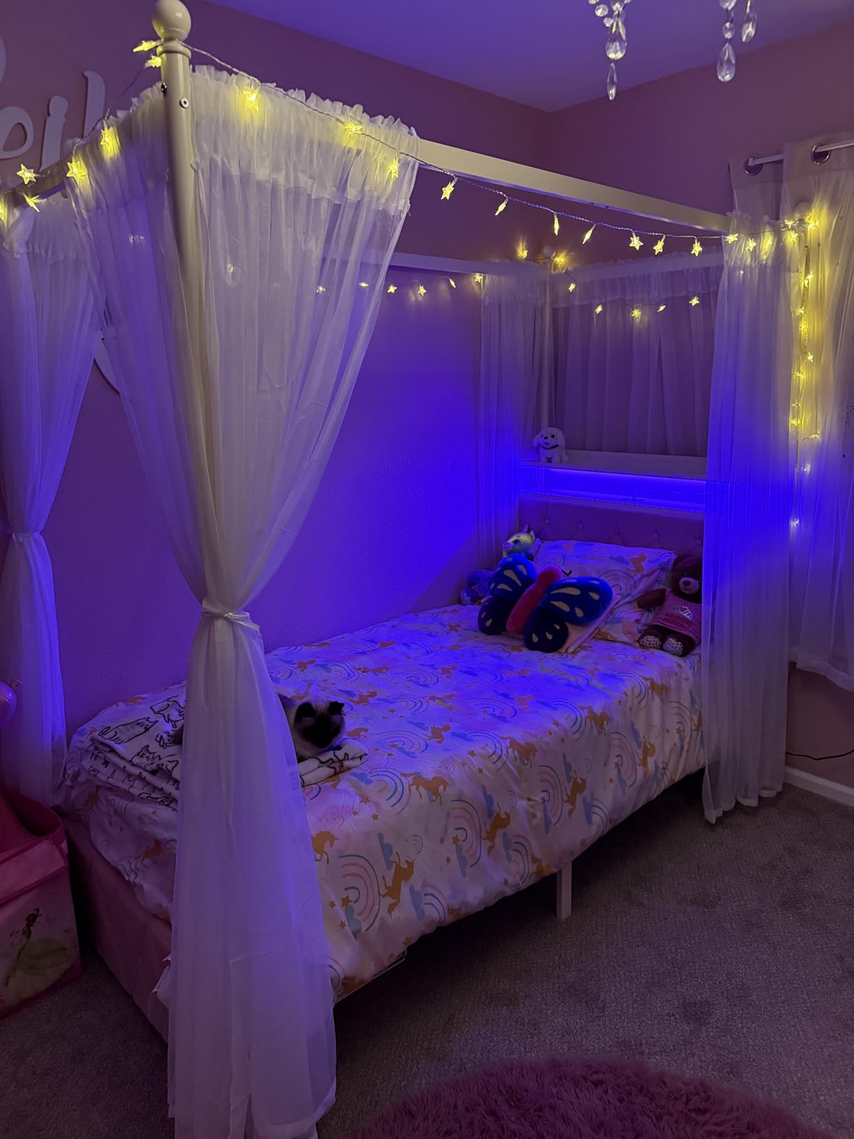HIFIT Queen Size LED Canopy Bed Frame with Storage & Charging Station,Beige customer photo 1