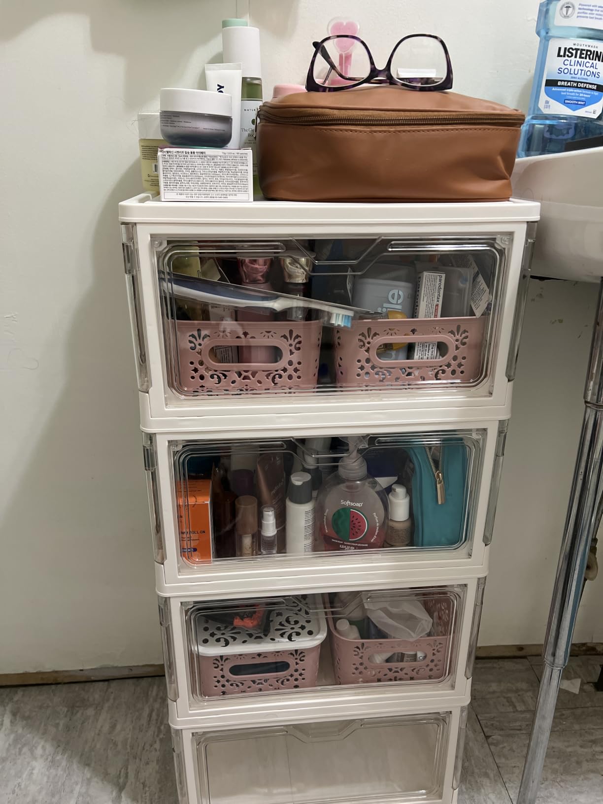 Kmiectse Clear Storage Bins with Lids - 4 Tier 23qt Plastic Stackable Bins | Closet Organizers Box for Bedroom, Living Room, 23 QT Folding Box with Magnetic door customer photo 2