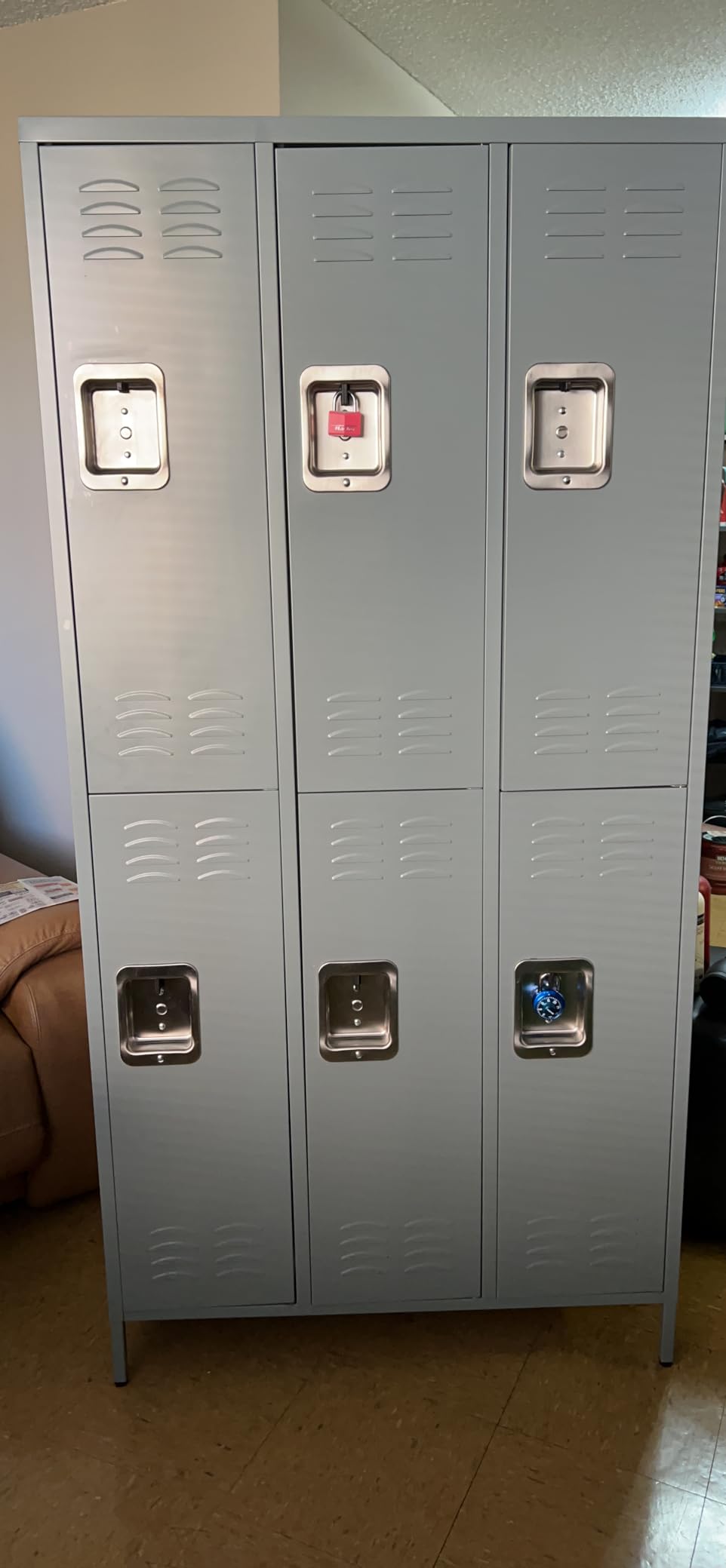 Aobabo 6 Door Metal Employee Lockers, 72 in, Black | Ventilated steel compartments with name-card slots and interior hooks for offices, gyms, breakrooms, and staff areas customer photo 2