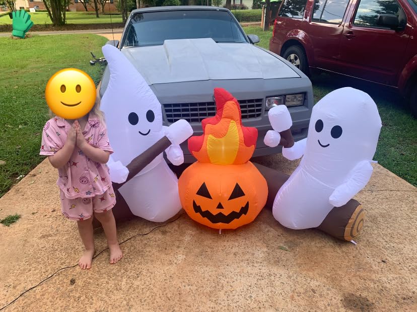 DomKom 6FT Halloween Inflatable Blow Up Decorations, Cute Ghosts Roasting Marshmallows Over Campfire, Built-in LEDs for Holiday Party, Garden, Lawn, Yard, Patio Décor customer photo 2