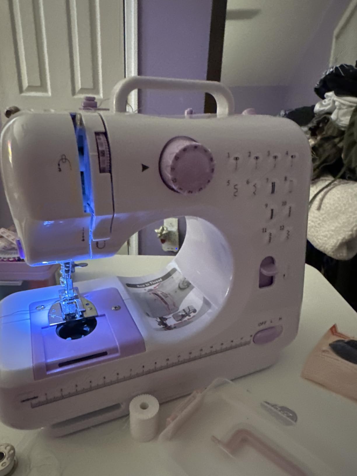 Sewing Machine with Extension Table, Mini Sewings Machines Portable Electric Sewing Machine, 12 Stitches Sewing Machines with LED Light, Sewings Accessory Kit, Ideal for Clothing, Pillowcases, Sheets customer photo 1