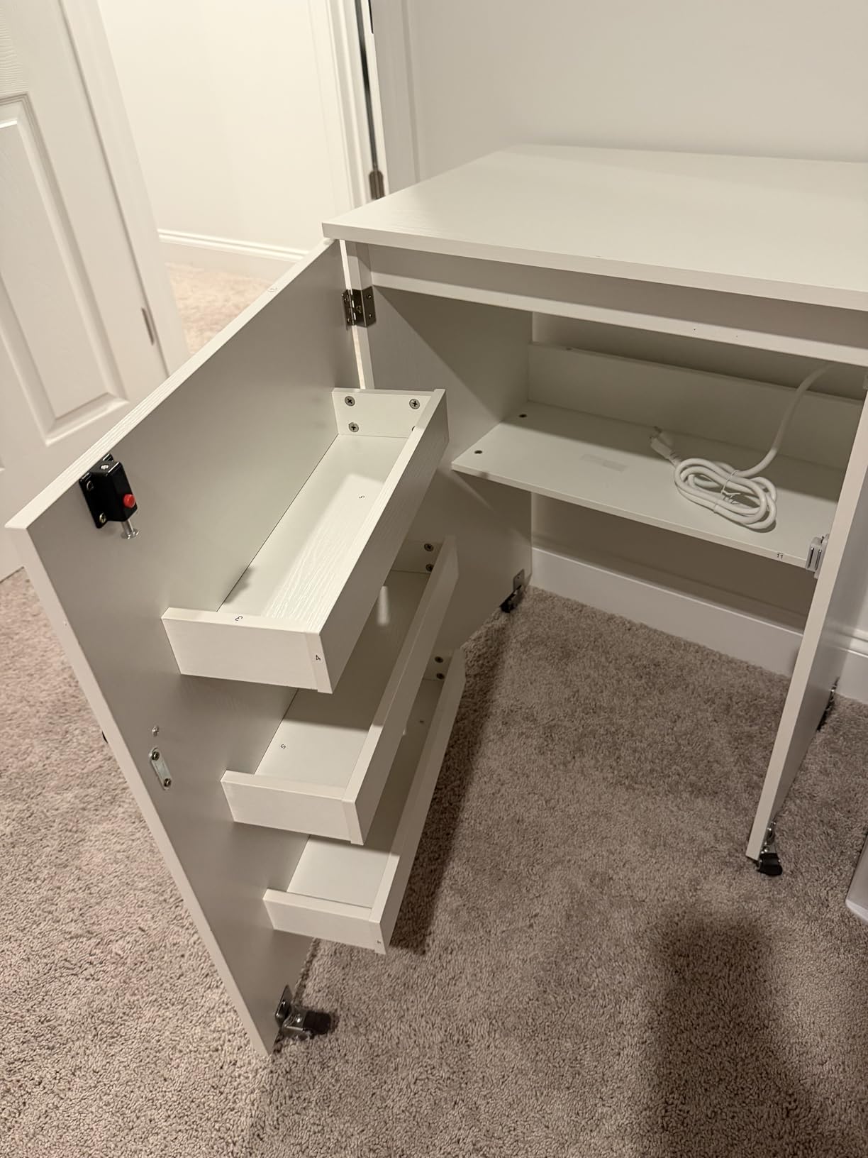COSTWAY Folding Sewing Table with Charging Station, White & Natural customer photo 2
