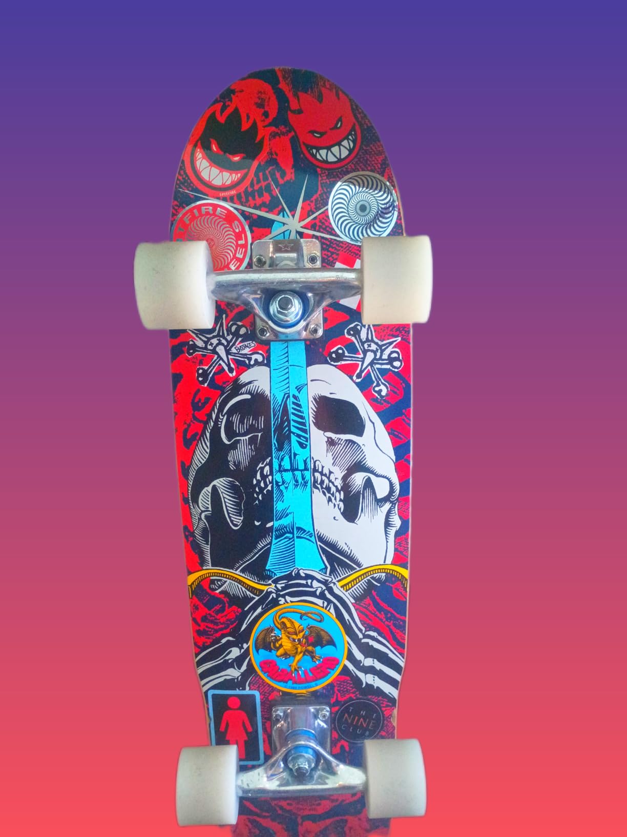 Powell Peralta Mini Ray Rodriguez Skull & Sword Skateboard Cruiser Complete, Navy/Red, 8.0