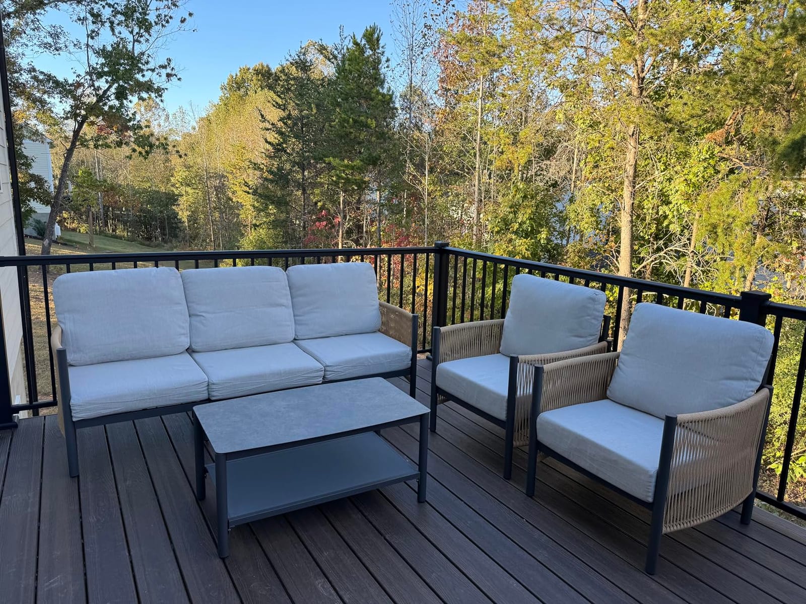 Aluminum Outdoor Patio Furniture Set with Dual-Layer Coffee Table, 4 Piece Modern Patio Conversation Sets with PE Rope, Outdoor Sectional Sofa with Thick Cushions for Balcony, Porch, Beige customer photo 1