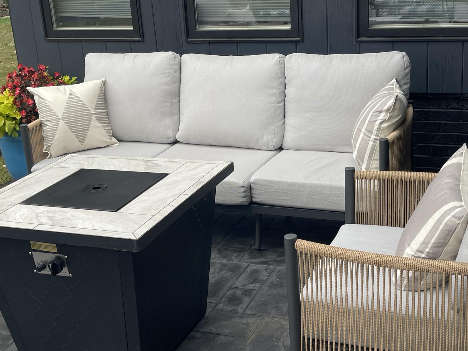 Aluminum Outdoor Patio Furniture Set with Dual-Layer Coffee Table, 4 Piece Modern Patio Conversation Sets with PE Rope, Outdoor Sectional Sofa with Thick Cushions for Balcony, Porch, Beige customer photo 2