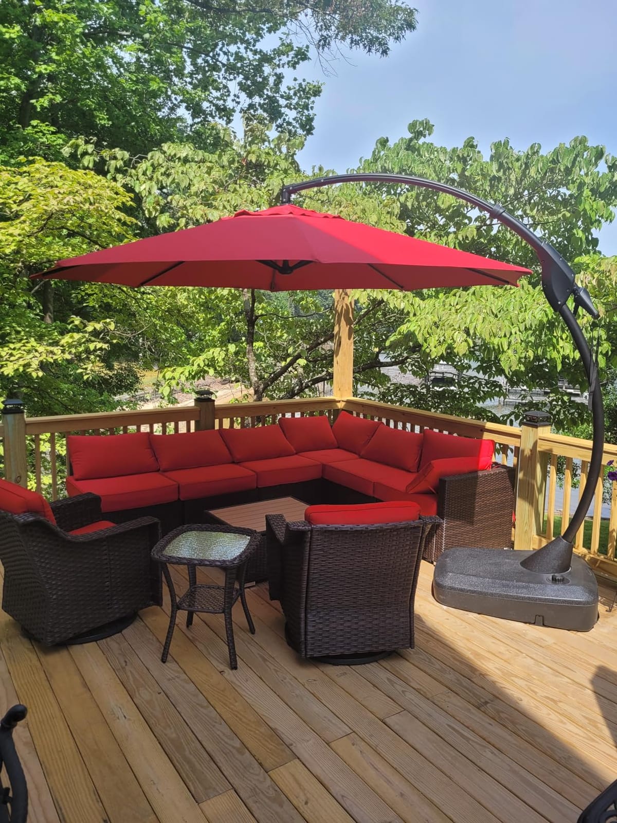 Grand patio 12FT Sunbrella Cantilever Round Umbrella with Base, Flax customer photo 1
