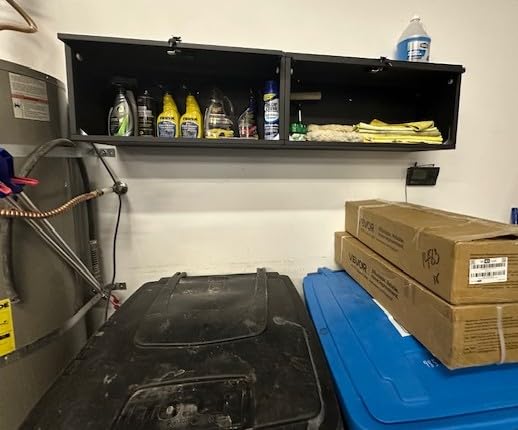 VEVOR Metal Wall Cabinet, 30.31W x 12.01D x 14.02H Inch, Floating Garage Tool Cabinet with Up-Flip Door, 120 lbs Load per Shelf, Fit for Garage, Basement, Kitchen, Warehouse, Assembly Required customer photo 1
