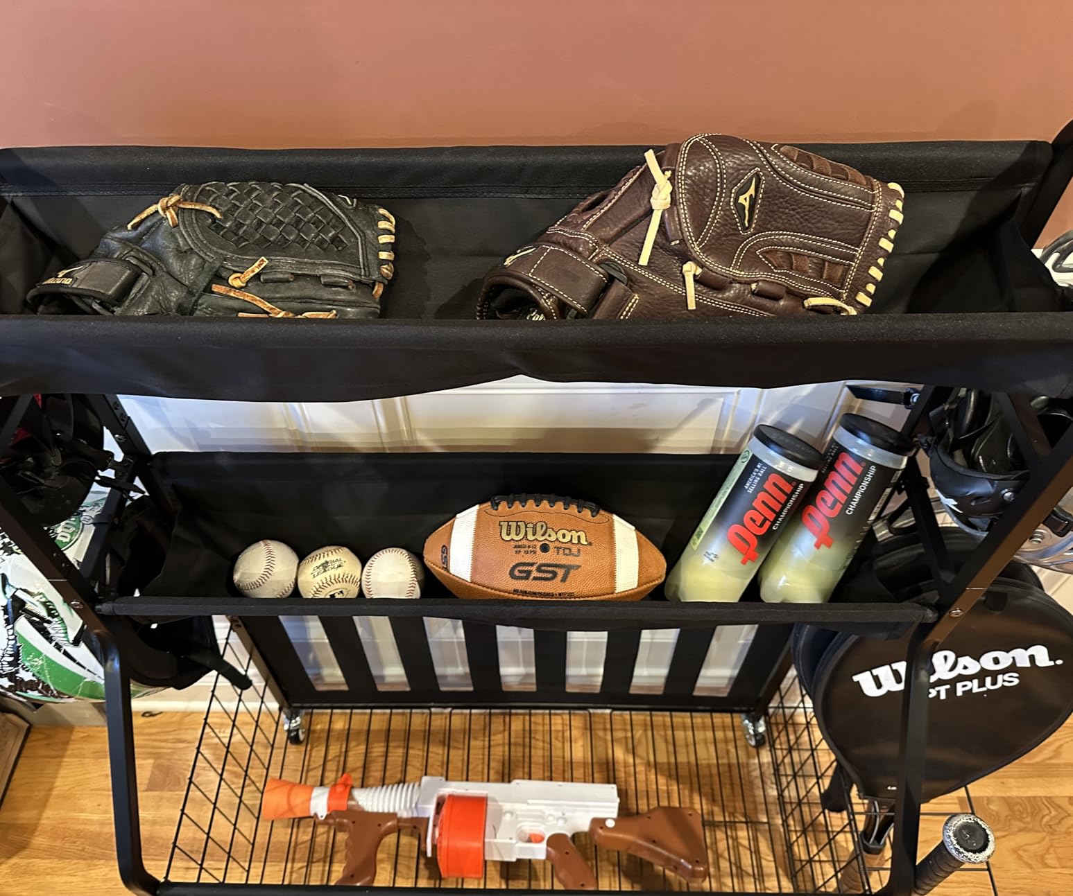 Sports Equipment Organizer, Large Capacity Garage Ball Storage Rack | Heavy-Duty Rolling Ball Cart with Locking Wheels for Basketball, Soccer & Sports Gear customer photo 1