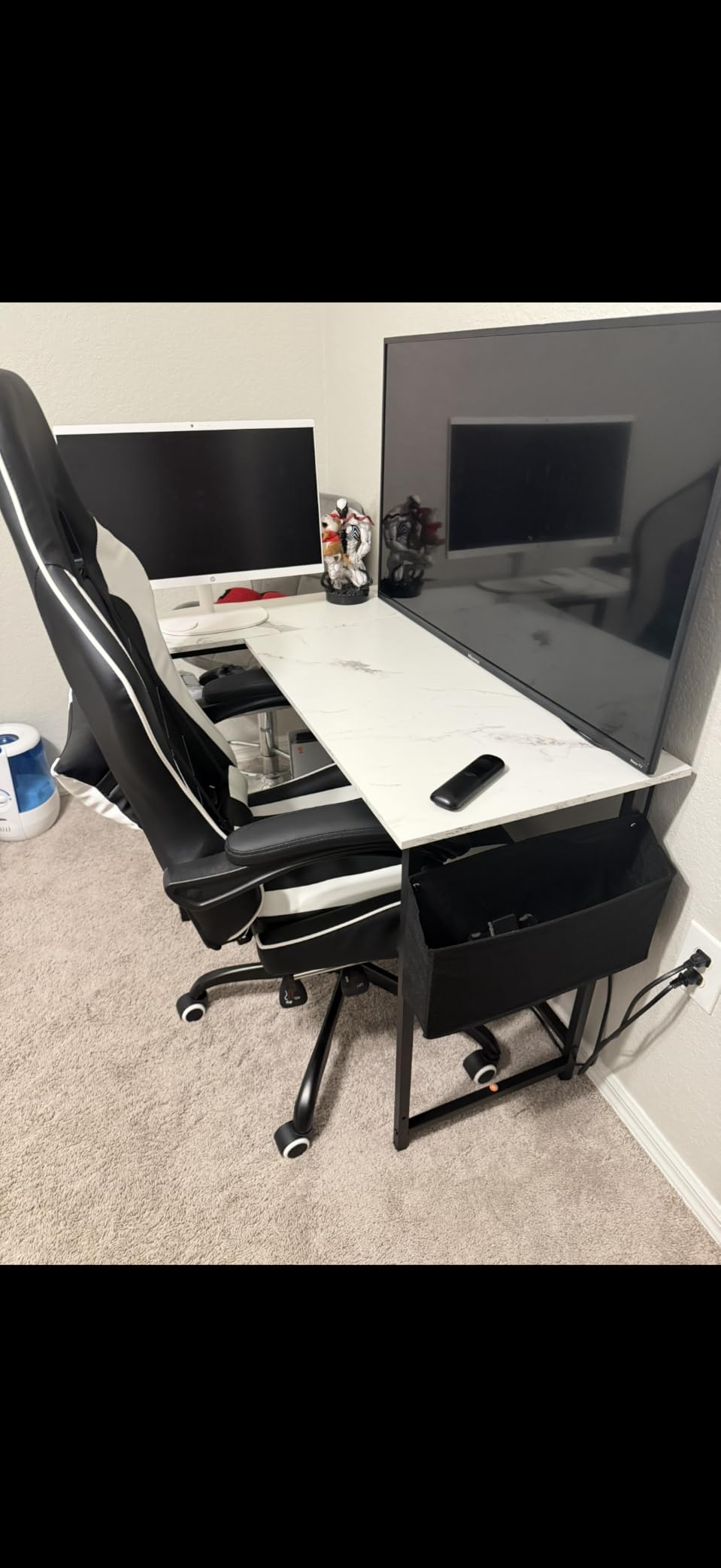 Pamray 40 Inch L Shaped Computer Desk with Reversible Side Storage Shelves, Small Corner Desk for Small Space Home Office, Writing Study Table PC Desk for Bedroom, Black customer photo 1