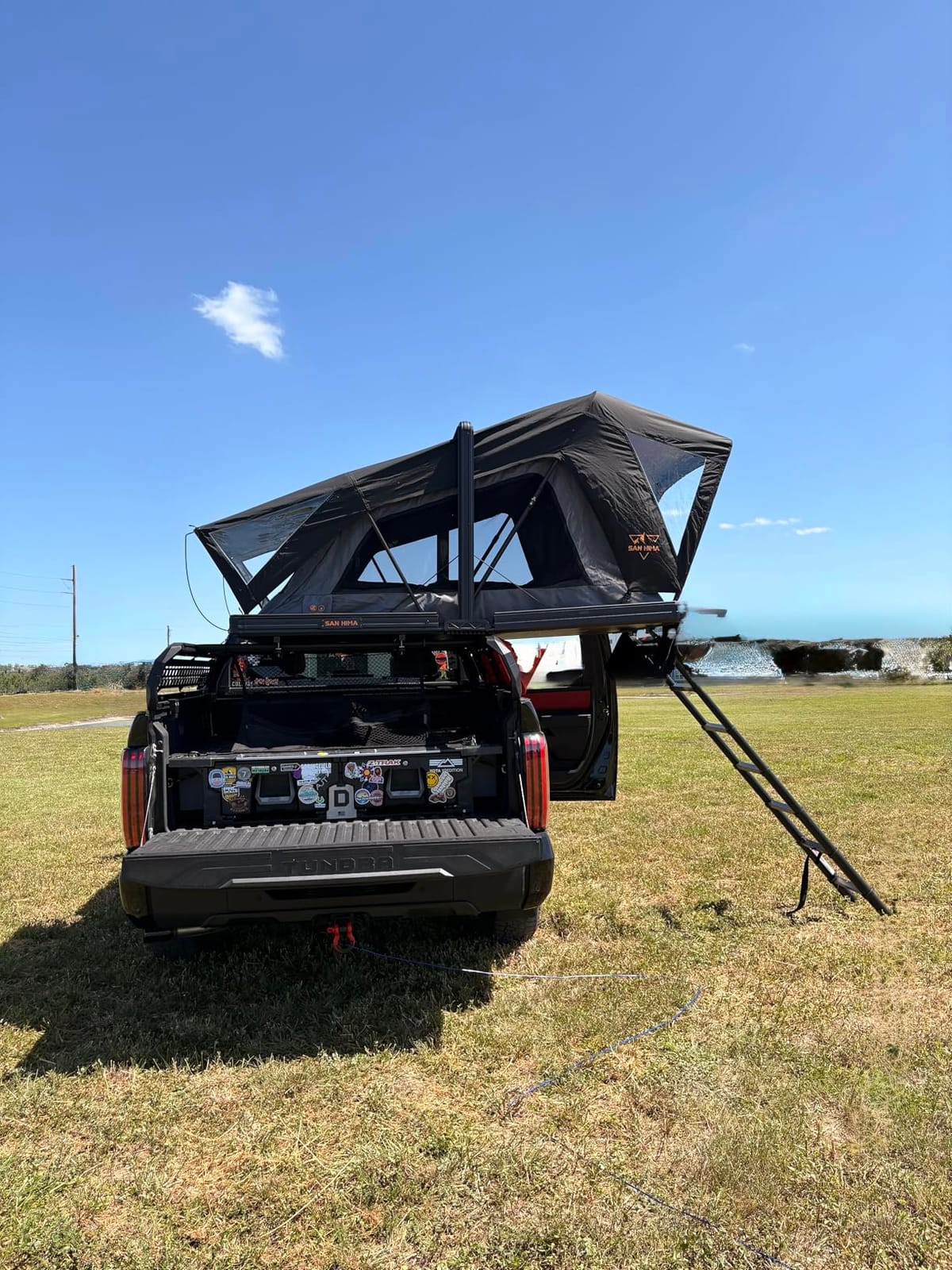 SanHima Rooftop Tent Hard Shell, Aluminium Fold-Out SUV Truck Roof Top Tent | 131.5LBS Lightweight, w/ Digital Panel & Tri-Color LED Strip Light, for Car SUV Truck Camping, 2-3 People customer photo 2