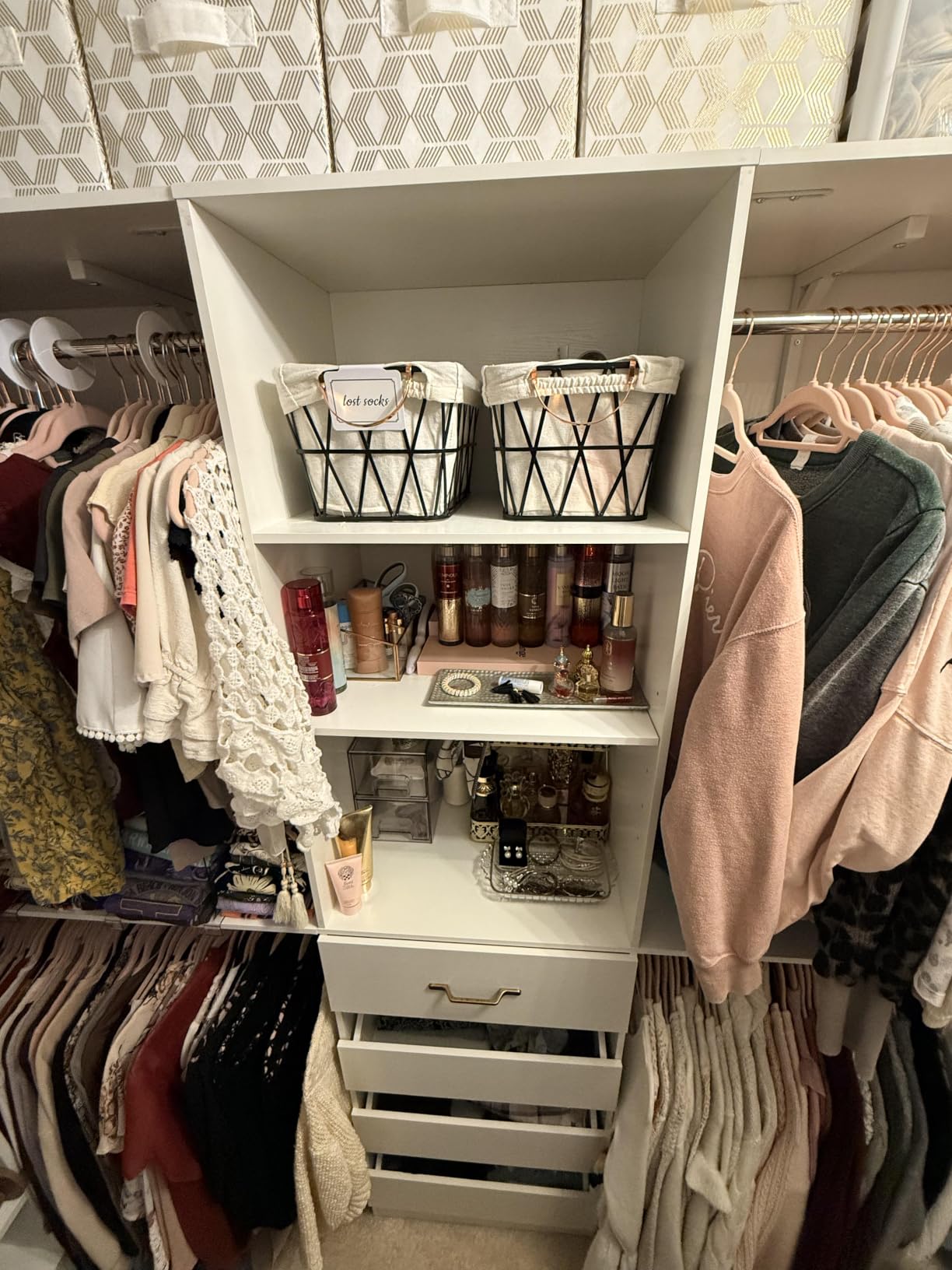 Aheaplus Closet System, Wood Closet Organizer System with Drawers, White | 4 Hanging Rods & Top Shelves, Closet Organizer Wardrobe Clothes Rack System for Walk-in Closet, Cut Fits Spaces 4-9FT. Wide customer photo 2