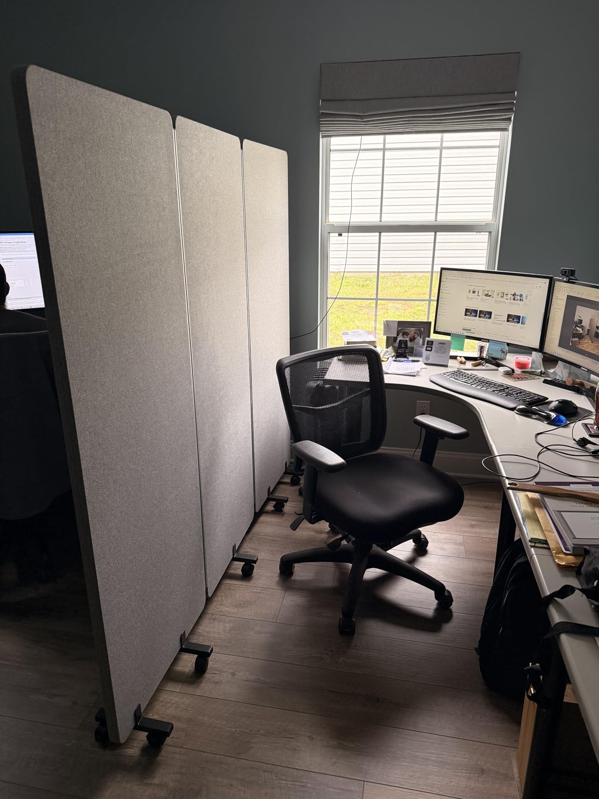 3 Panel Foldable Office Partitions, Mobile Cubicle Wall with Wheels | 71 x 66 Inch Noise Cancelling & Sound Proof Room Dividers Partition Wall, Aluminum Frame Dark Gray customer photo 2