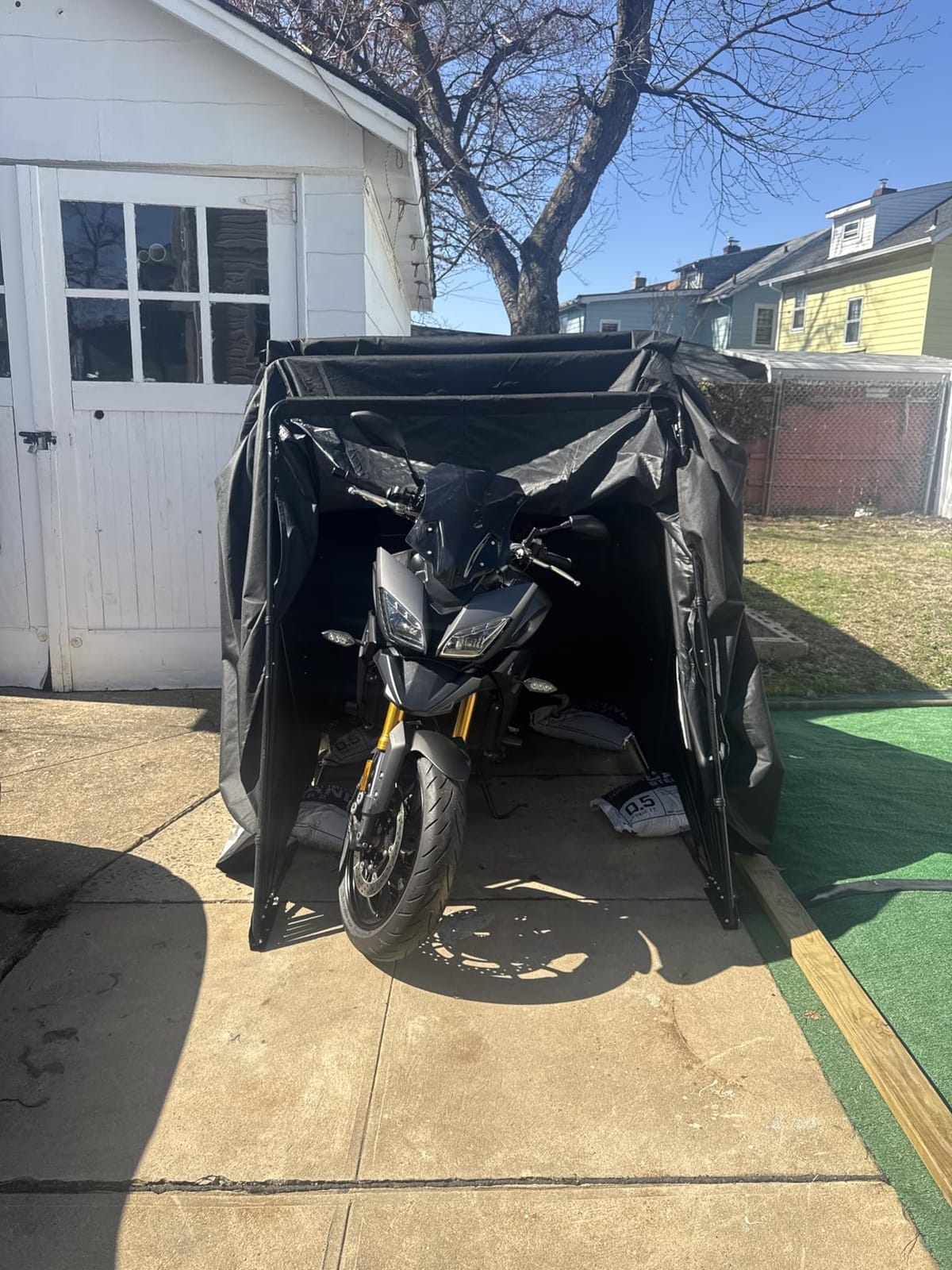 Motorcycle Storage Shelter Shed 4.5x11FT Motorcycle Garage Tent | 600D Oxford Fabric Cover, UV Cut, 2000mm Waterproof, phi22mm T0.8mm Sturdy Metal Frame Motorcycle Tent with Breathable Window customer photo 2