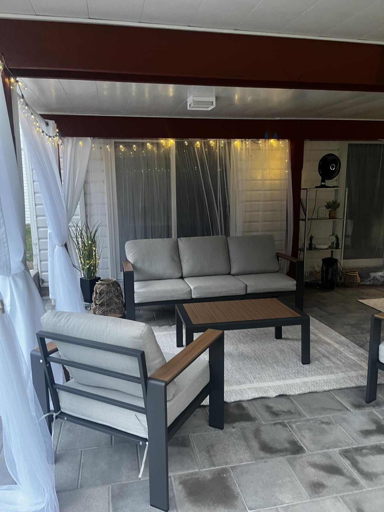 Aluminum Outdoor Patio Furniture Set with Coffee Table, 4 Piece Patio Conversation Sets with Washable Thick Cushions, Outdoor Sectional Furniture Set for Porch, Balcony, Deck, Graphite customer photo 1