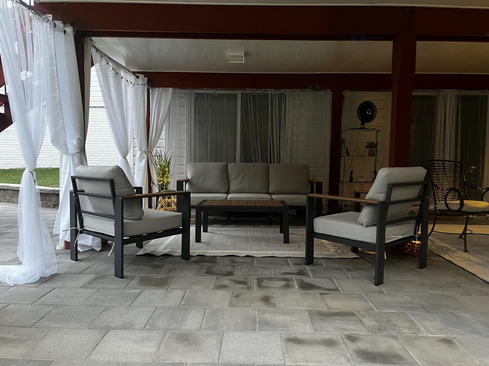 Aluminum Outdoor Patio Furniture Set with Coffee Table, 4 Piece Patio Conversation Sets with Washable Thick Cushions, Outdoor Sectional Furniture Set for Porch, Balcony, Deck, Graphite customer photo 2