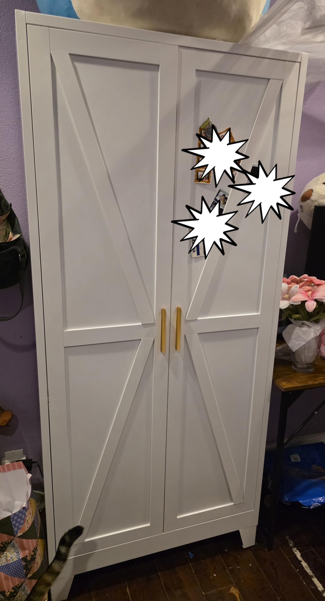 COFaR Wardrobe Closet with Doors, Metal Bedroom Armoire with Adjustable Hanging Rod and Shelves, Farmhouse Broom Closet Storage Cabinet for Garage Laundry Office, 70.87
