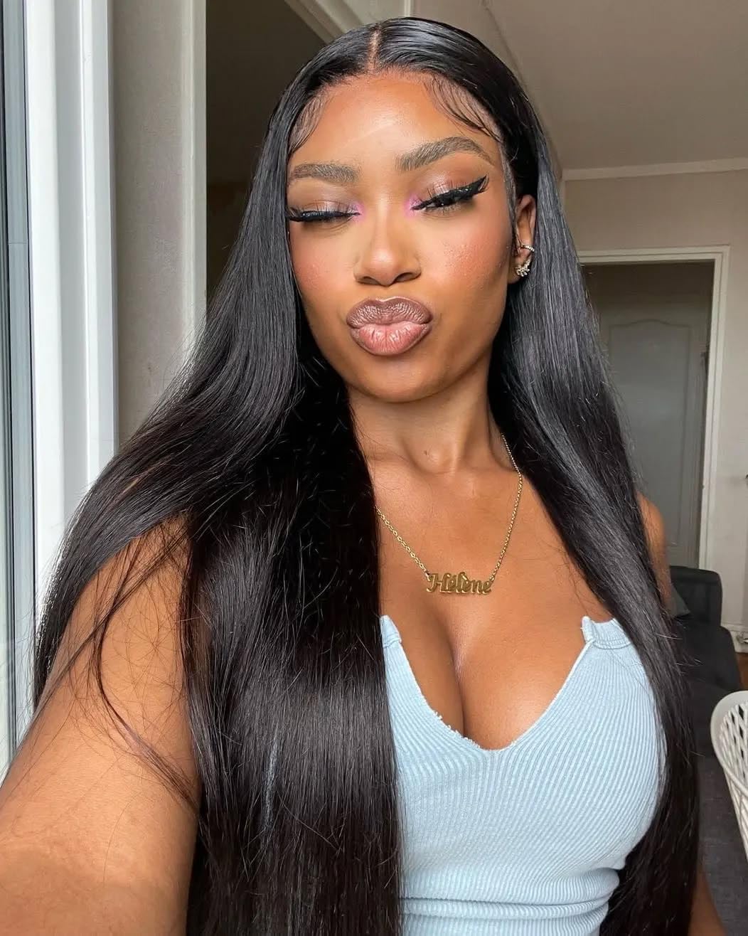 Lace Front Wigs Human Hair 32 Inch 12A Virgin Straight Human Hair Wig 200 Density Soft 13x6 Lace Front Wigs Human Hair Pre Plucked Invisilbe Hairline Glueless HD Frontal Wig Natural Black customer photo 2