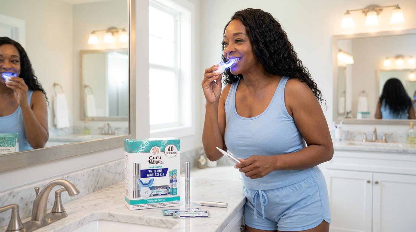 GuruNanda Professional Teeth Whitening Wireless Kit with LED Light & Whitening Pen, Helps Remove Surface Stains from Coffee, Food, Soda, 40 Treatments (Pack of 2) customer photo 2