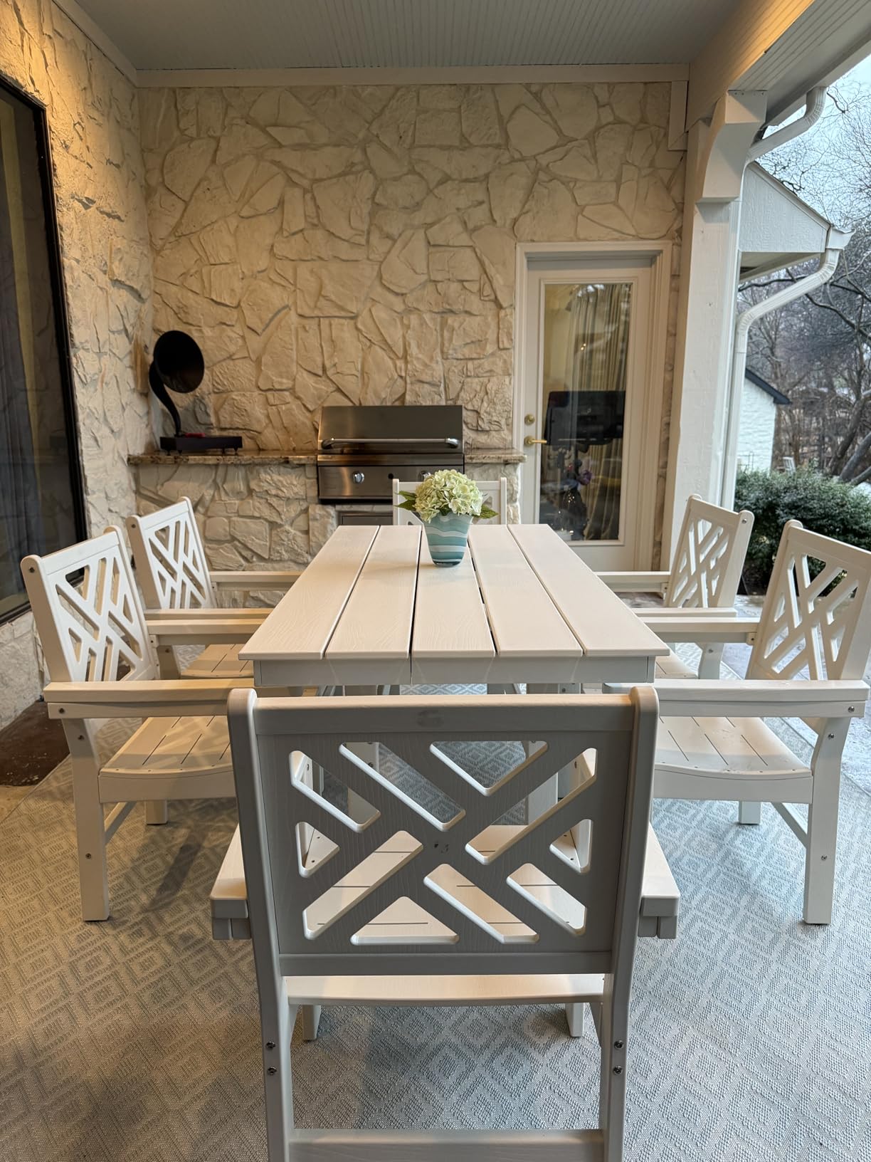 Closeout 9-Piece Outdoor Dining Set, HDPE Weatherproof Patio Table and Chairs Set for 8, Outdoor Patio Furniture Sets with Umbrella Hole for Outside, Deck, Backyard, Garden (Grey) customer photo 2