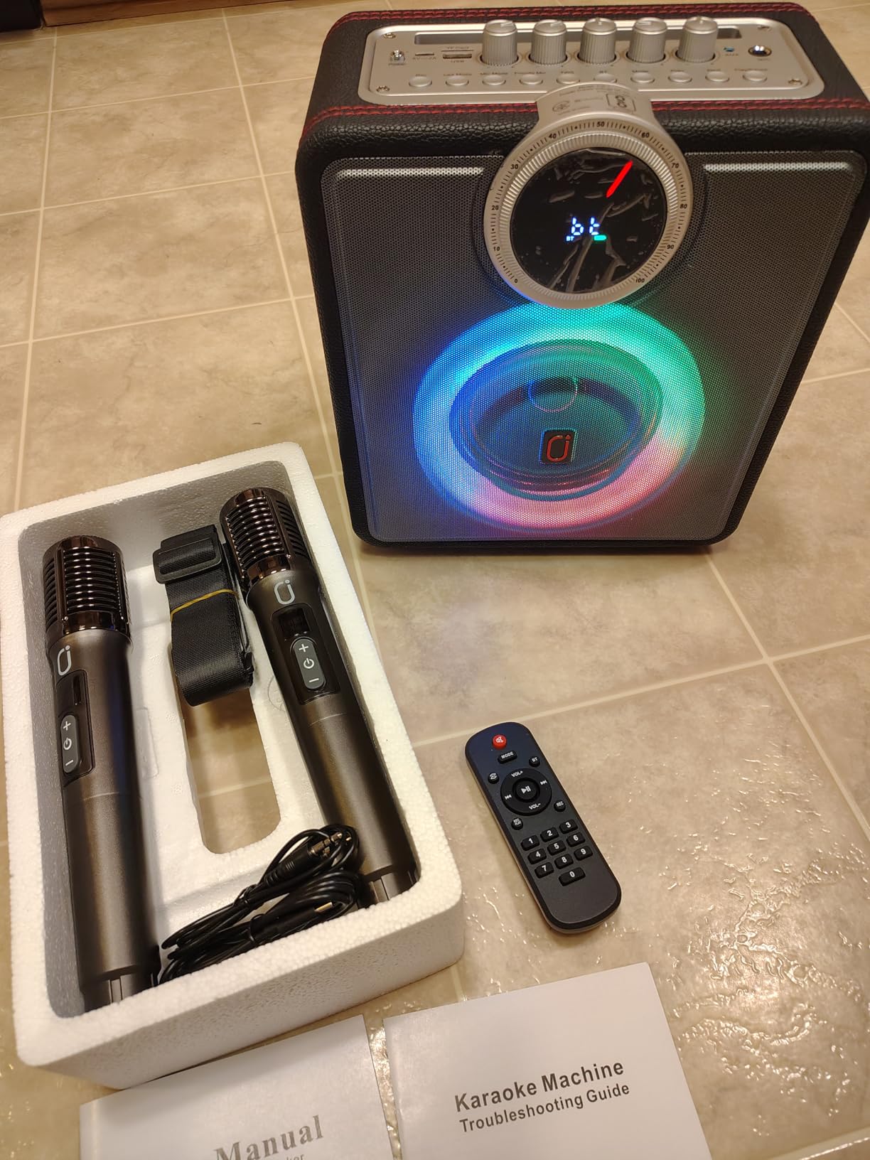 JYX Karaoke Machine for Adults, 200W Retro Leather Portable Bluetooth Speaker with 2 Rechargeable Wireless Microphones, PA System with LED Display & Light, Supports TWS/TF/USB/AUX/Live for Home Party customer photo 1