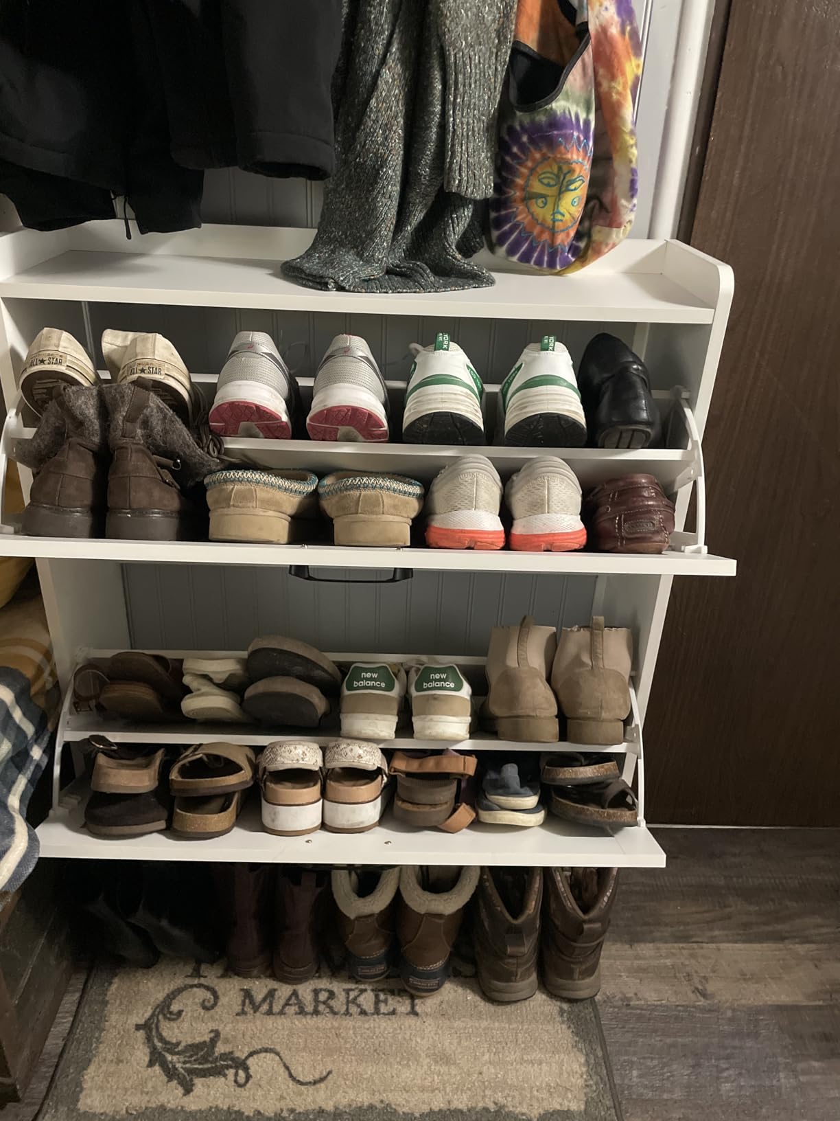 GRUSIGN Shoe Cabinet, Shoe Storage Cabinet with 2 Flip Drawers & Adjustable Shelf, Space-Saving Shoe Organizer – Holds 16+ Pairs, Narrow Shoe Cabinet Storage for Entryway/Hallway(White) customer photo 1