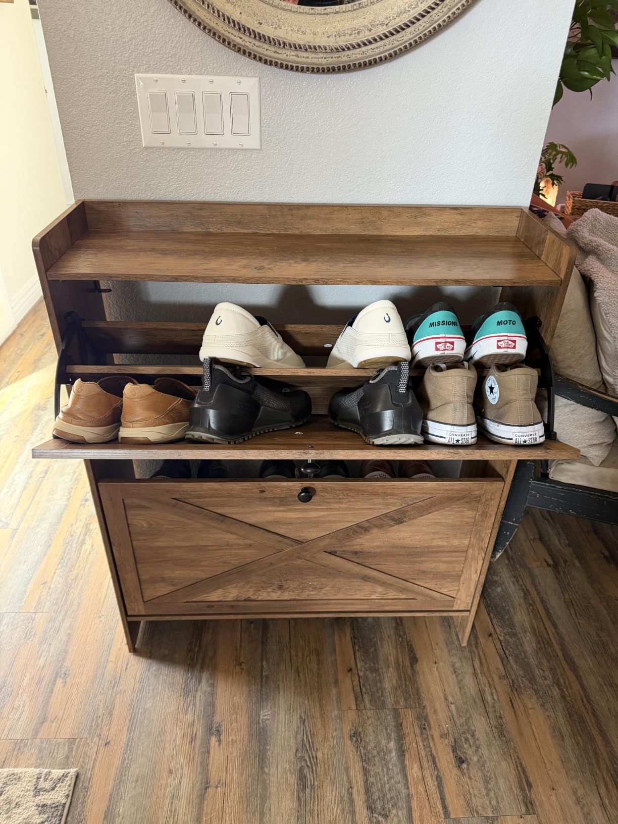 VASAGLE Shoe Storage Cabinet Organizer with 2 Flip Drawers, Freestanding Narrow Shoe Rack Cabinet for Entryway, Farmhouse Style, Fits 14 to 16 Pairs, Honey Brown UHSC203KB01S customer photo 1