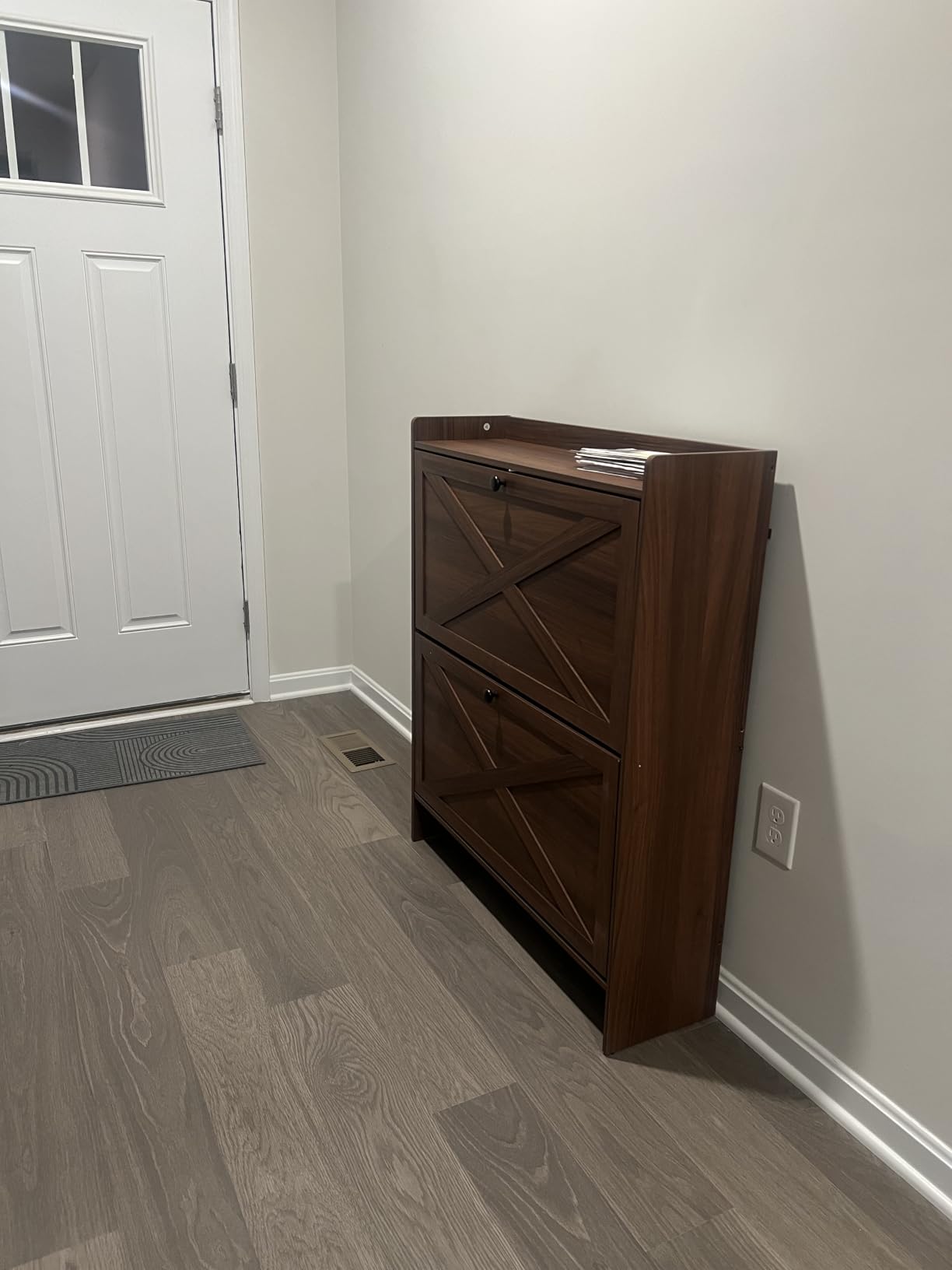 VASAGLE Narrow Shoe Storage Cabinet Organizer with 2 Flip Drawers | Freestanding Shoe Rack, Fits 14 to 16 Pairs, for Entryway, Farmhouse Style, Smoky Black, HAINS Collection UHSC203BJ01S customer photo 1