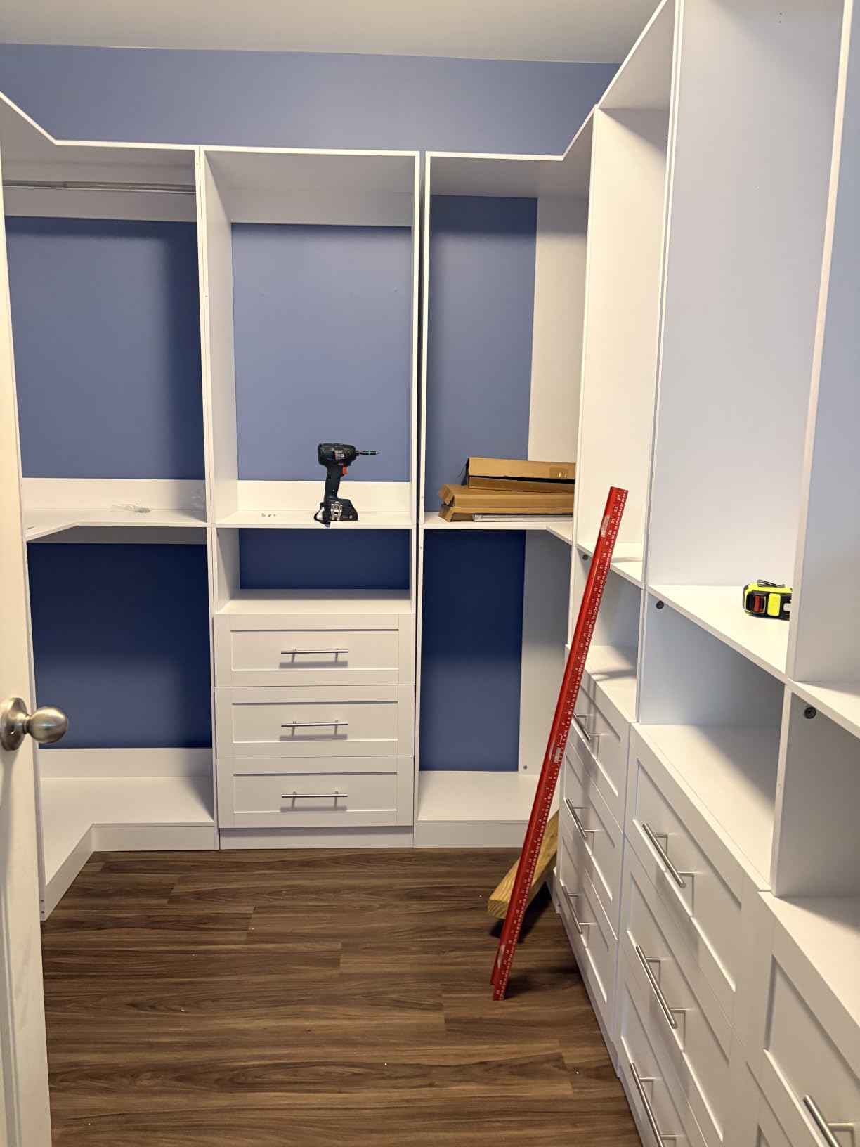 Closet System with 9 Drawers, Corner Closet Organizer System with 9 Hanging Rods Walk in Wooden Modular Closet Storage System L-Shaped 4 Sets, 2800+ Lbs Capacity White customer photo 1