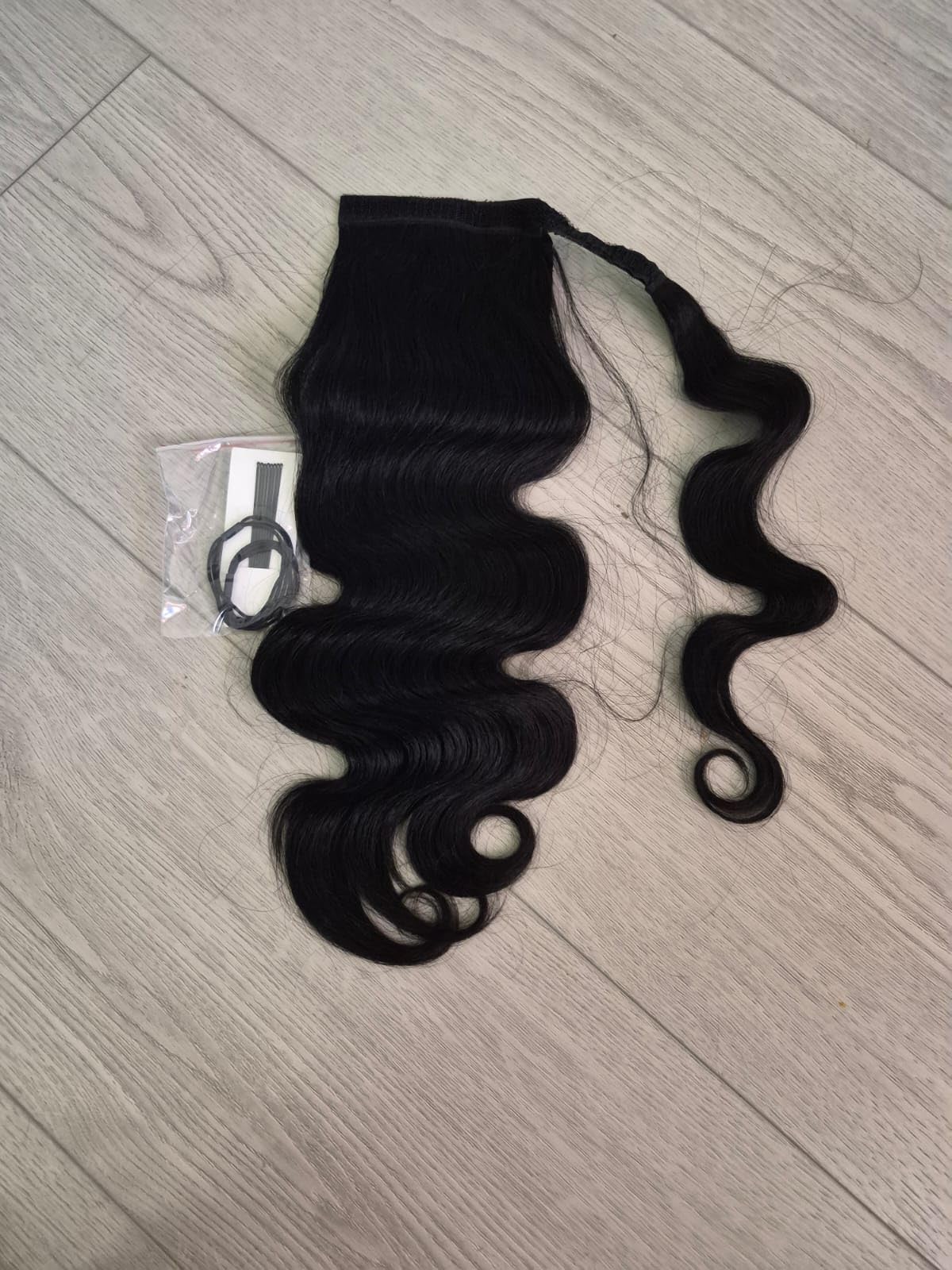 Body Wave Ponytail Human Hair for Black Women 100% Brazilian Virgin Human Hair Ponytail with Magic Paste Wrap Around Natural Black Color (18 Inch) customer photo 2