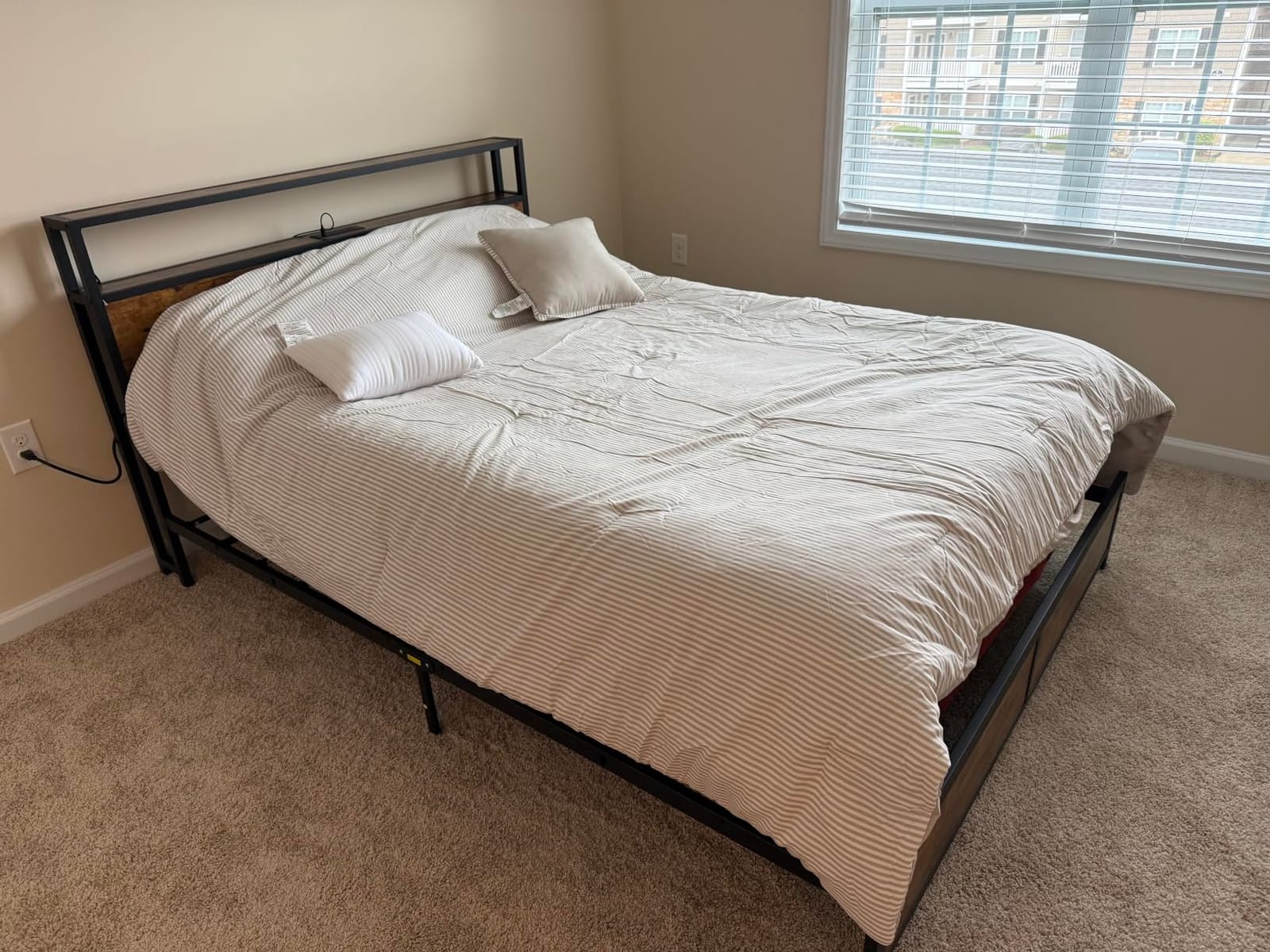 Lifezone King Bed Frame with 2-Tier Storage Headboard, Metal Platform Bed Frame with 4 Storage Drawers, Built in Charging Station & LED, Noise-Free/Metal Support/No Box Spring Needed, Rustic Grey customer photo 2
