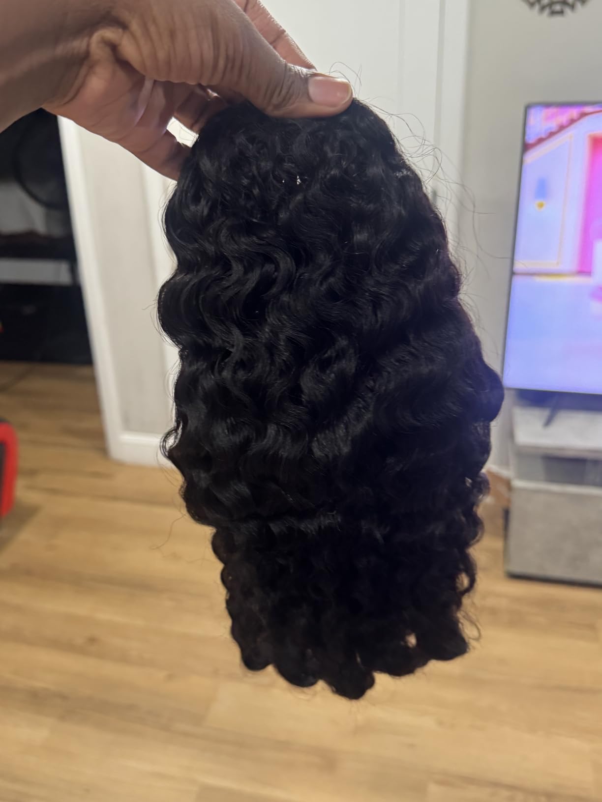 Burmese Curly Ponytail Extensions Human Hair, Natural Black, 16