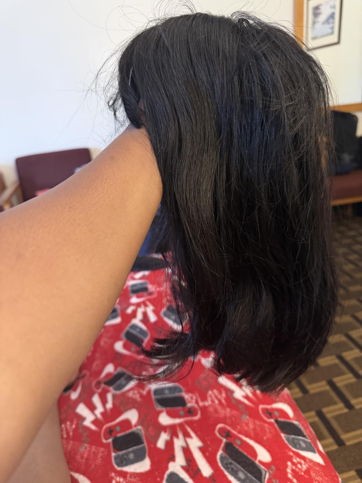 1B/99J Burgundy Human Hair Wig with Bangs 2x4 Lace Straight 20 Inch | Balayage Highlight HD Lace Closure Front Wear and Go Glueless Bang Wig 100% Brazilian Human Hair for Women customer photo 2