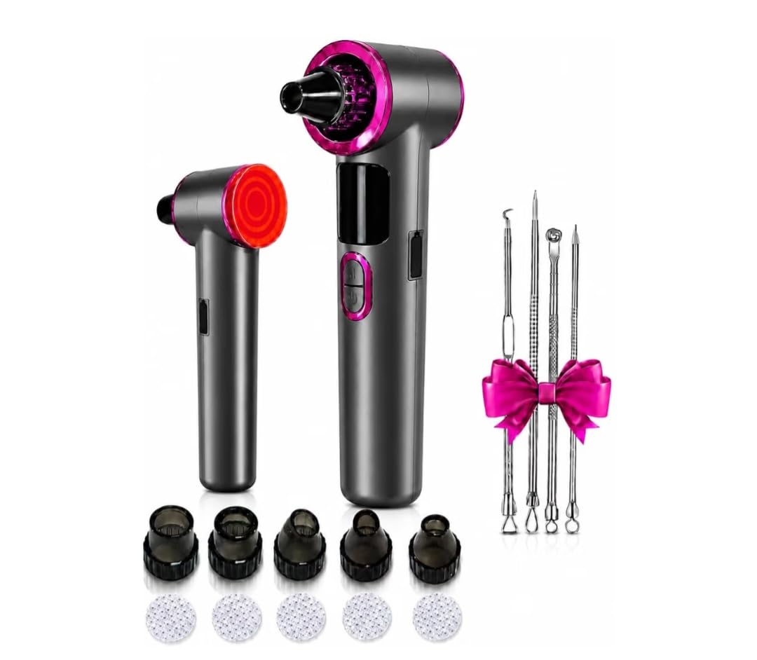 Heated Blackhead Remover Vacuum, Warm Compress Pore Vacuum Cleaner with 3 Suction Levels, LED Display, USB Rechargeable Facial Pore Cleaner Kit, 5 Heads and 4 Stainless Steel Tools (Gold) customer photo 1