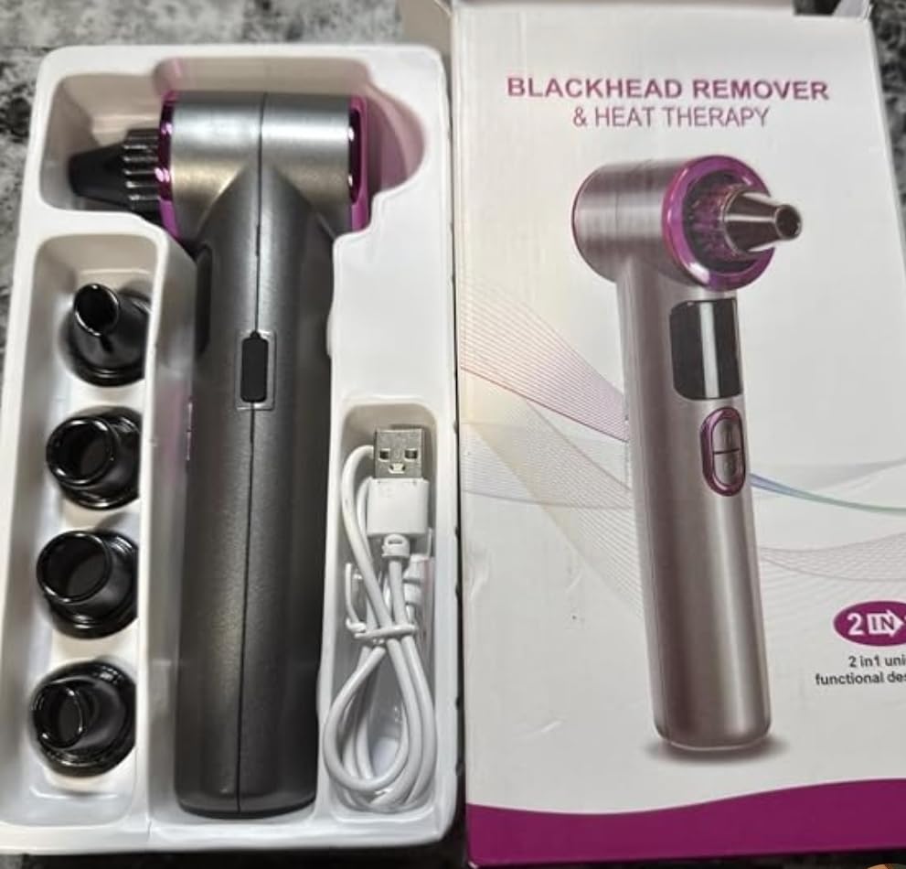 Heated Blackhead Remover Vacuum, Warm Compress Pore Vacuum Cleaner with 3 Suction Levels, LED Display, USB Rechargeable Facial Pore Cleaner Kit, 5 Heads and 4 Stainless Steel Tools (Gold) customer photo 2