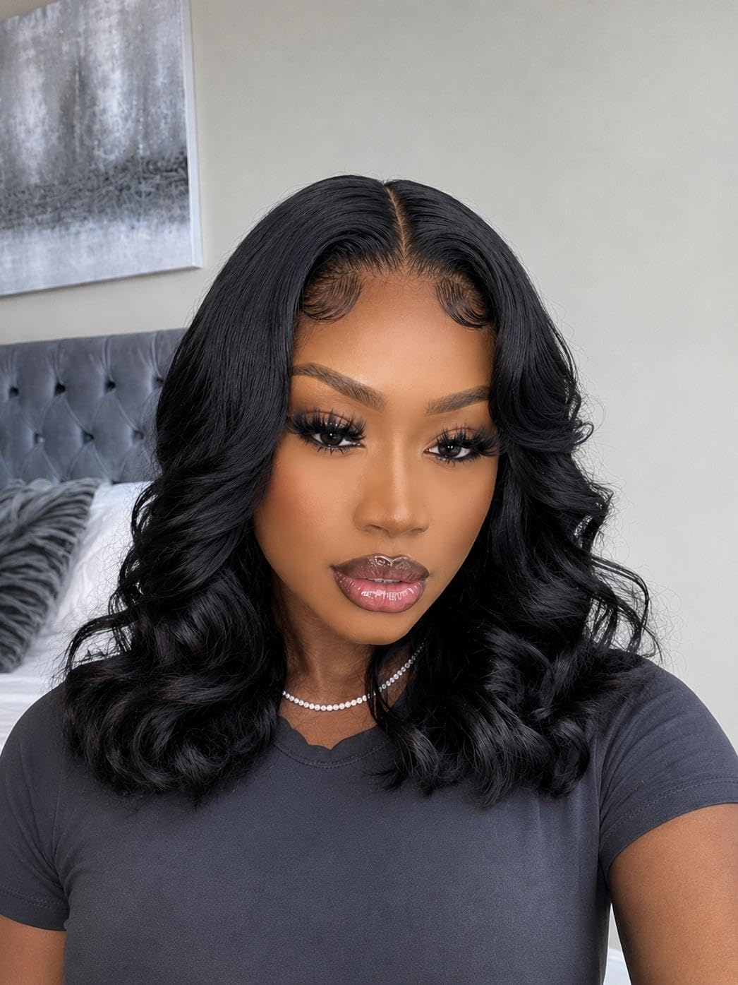 Beluck Bob Glueless Wigs Human Hair Pre Plucked Pre Cut Hd Lace | 250 Density Face Framing 14 Inch 6x6 Lace Ready To Wear Go Wigs Human Hair Wig With Curtain Bangs Loose Body Wave customer photo 2