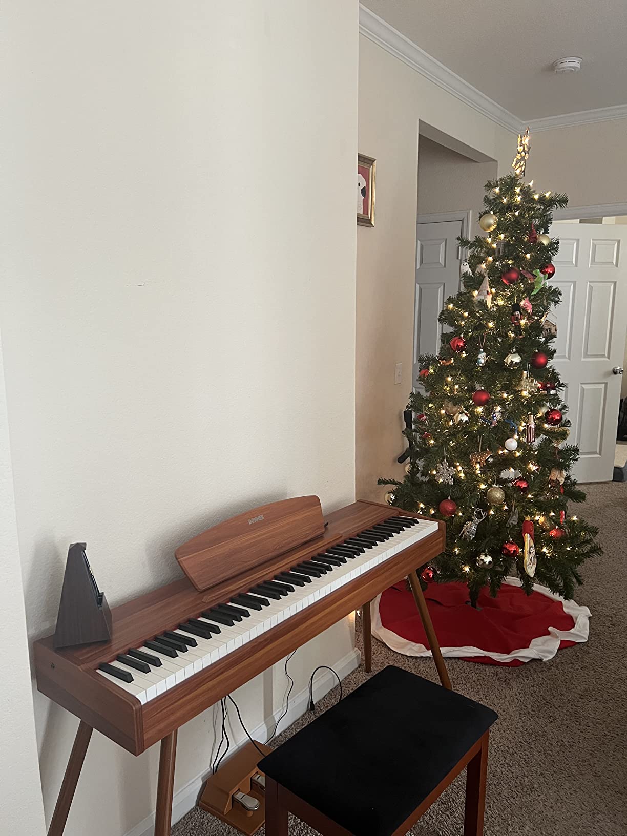 Donner DDP-80 Digital Piano 88 Key Weighted Keyboard, Full-size Electric Piano for Beginners, with Sheet Music Stand, Triple Pedal, Power Adapter, Supports USB-MIDI Connecting, Retro Wood Color customer photo 2
