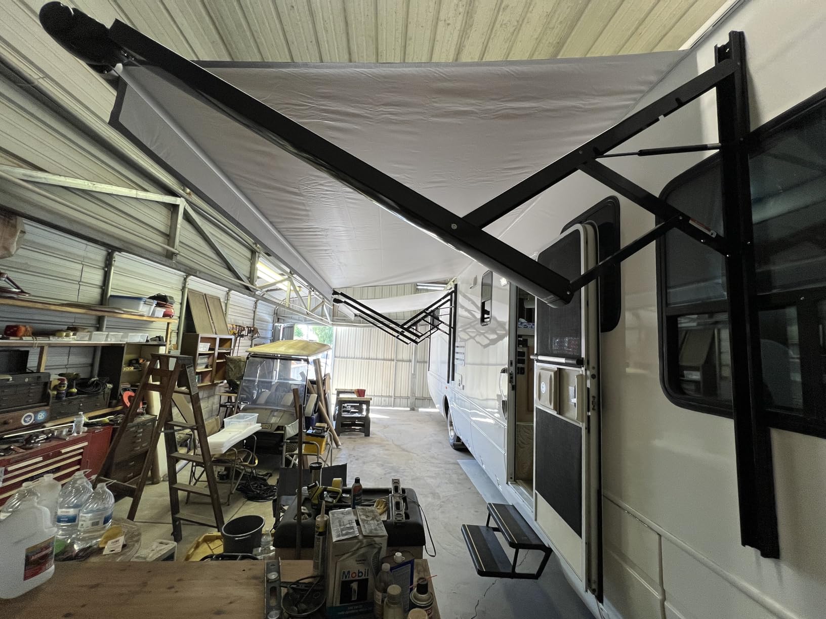 Black Electric Power RV Awning Frame and Fabric Assemblies Full Set for RV,5th Wheel,Travel Trailers,Toy Haulers,and Motorhome RV Trailer Awning for Home or Camper (16Feet, Grey Fade) customer photo 2
