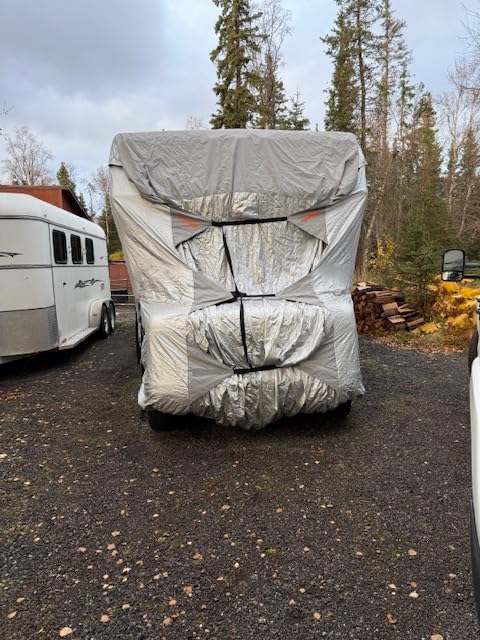 FRUNO Oxford Fabric 5th Wheel RV Cover Fits 37'-41' Waterproof Rip-Resistant Anti-UV Fifth Wheel Toy Hauler Camper Cover for Winter Snow with 4 Tire Covers and Gutter Covers customer photo 2
