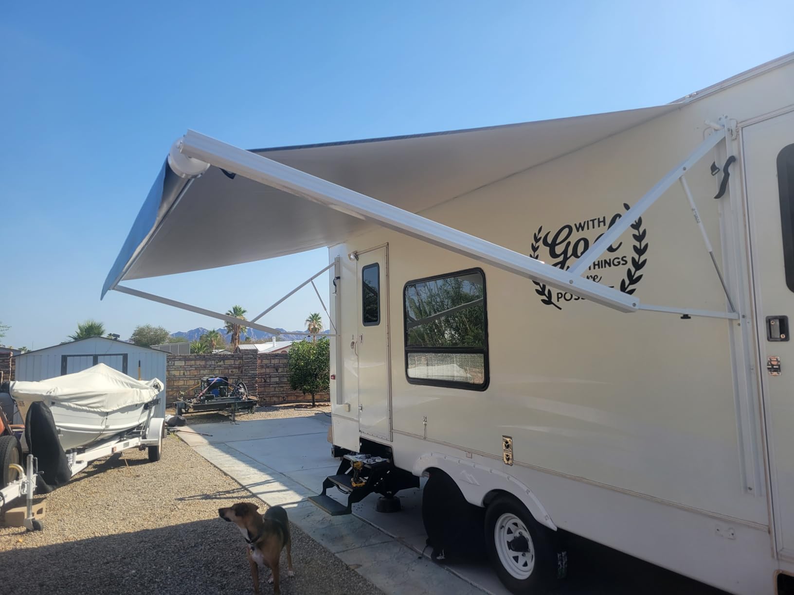 Suncode RV Awning for RV&Camper-Motorized RV Awning,Electric Camper Awning Complete Kit-20x8Ft-White Frame &Black Strip customer photo 1