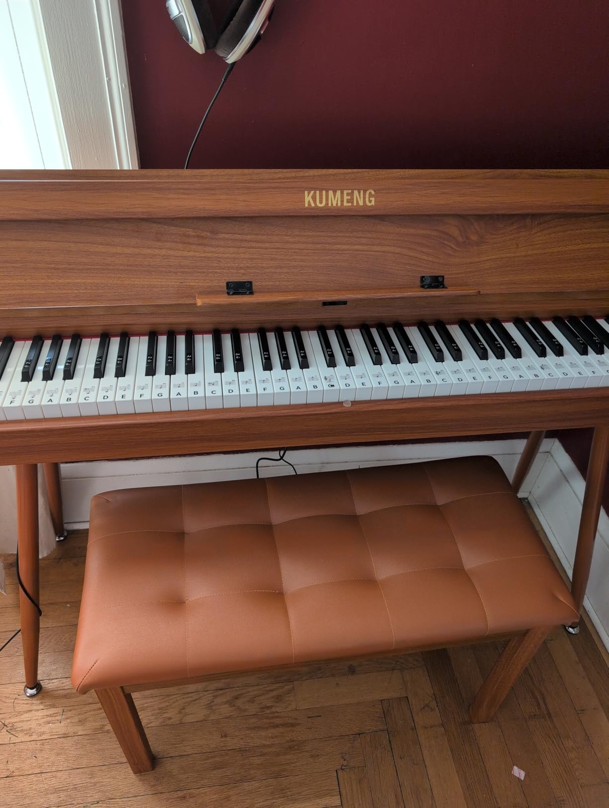 Sanpuli Solid Wood Piano Bench with Storage, Piano Stool and Padded Cushion, Keyboard Bench with Bookcase, Piano Chair and Piano Seat with High-Density Sponges. customer photo 1