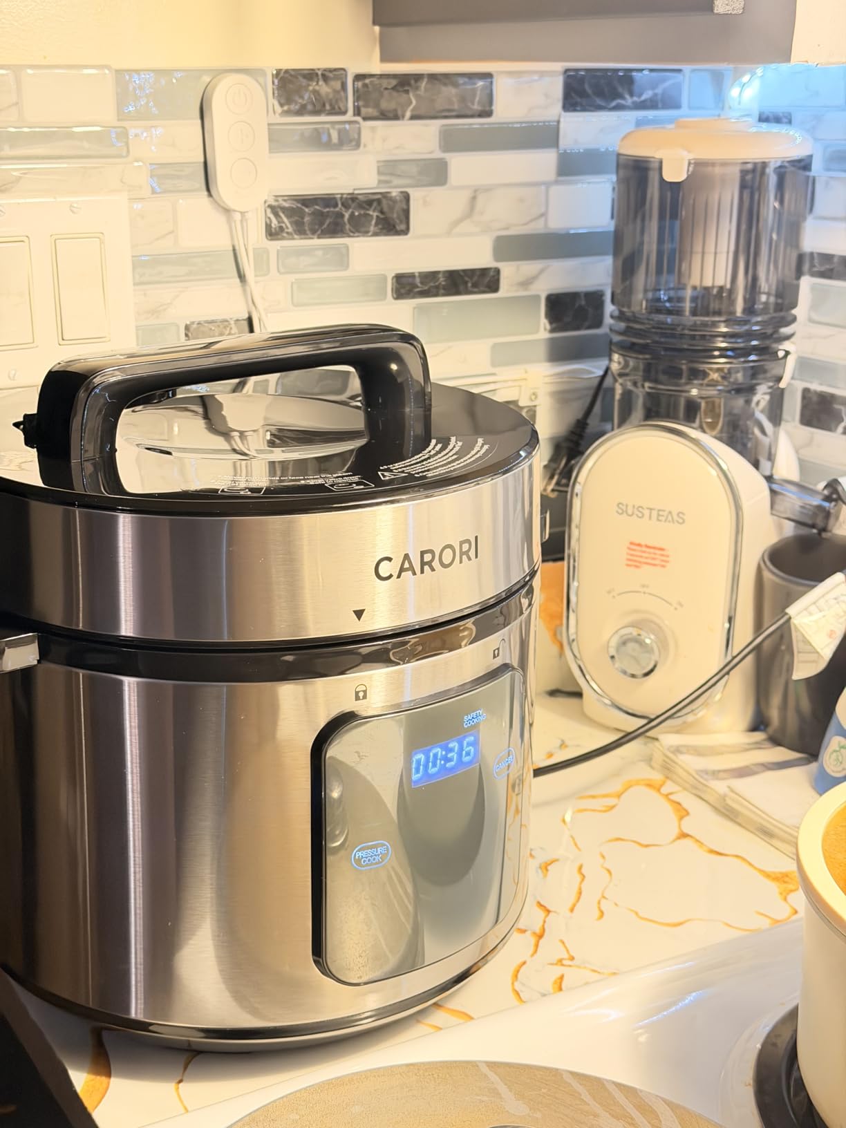 CARORI 1200W 12-in-1 Electric Pressure Cooker 8Qt, Stainless Steel Pressure Cooker, Slow Cook Rice Cooker Steamer Sauté, Yogurt Maker, Warmer & Sterilizer with Recipe, Safer Venting Design, Black customer photo 1