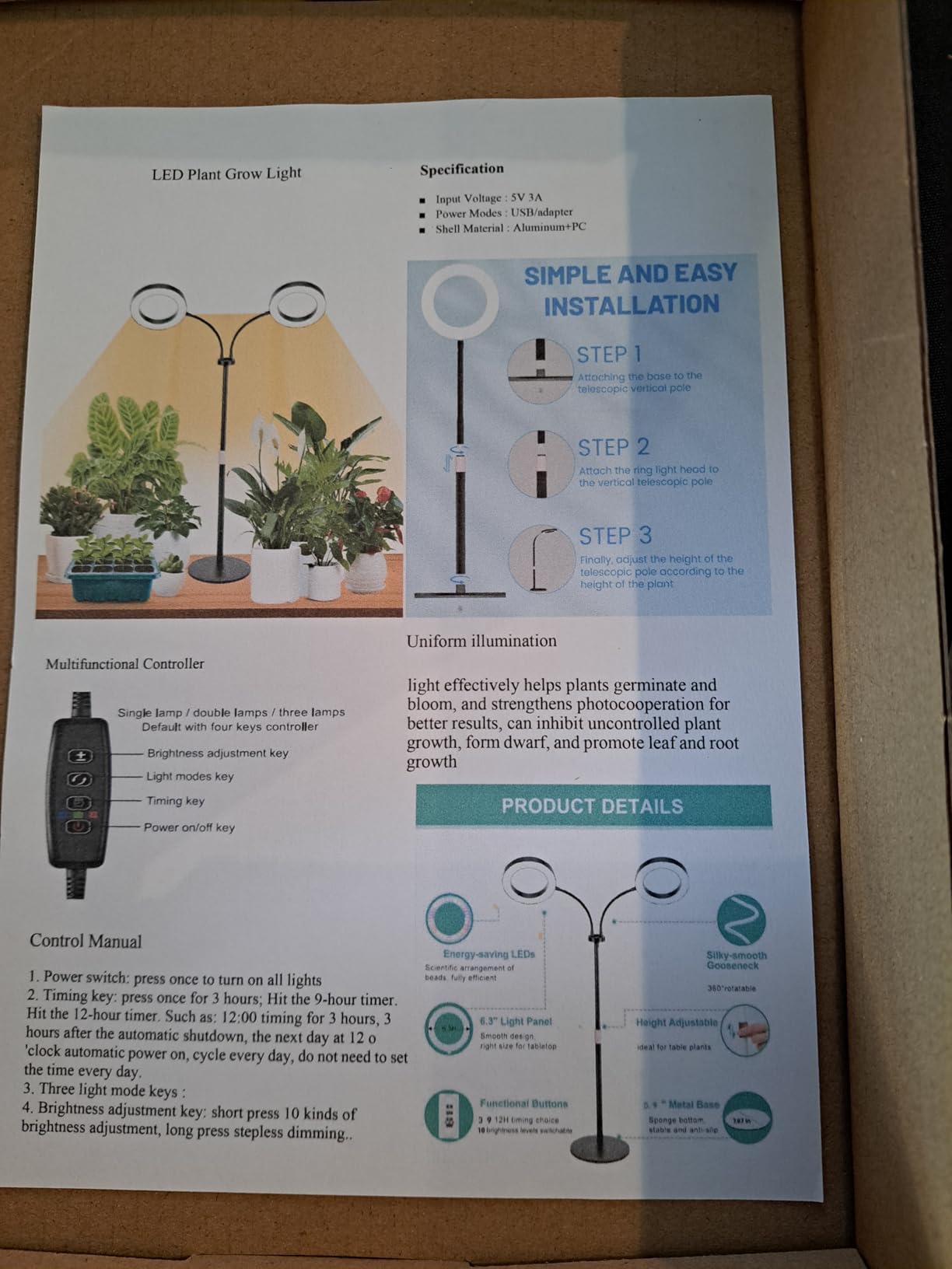Grow Lights for Indoor Plants, Full Spectrum LED Plant Light with Tripod Stand, Plant Growing Lamps with Timer 3/9/12H, 3 Color Modes, 6 Brightness, 78'' Adjustable Height for Large Plants customer photo 2